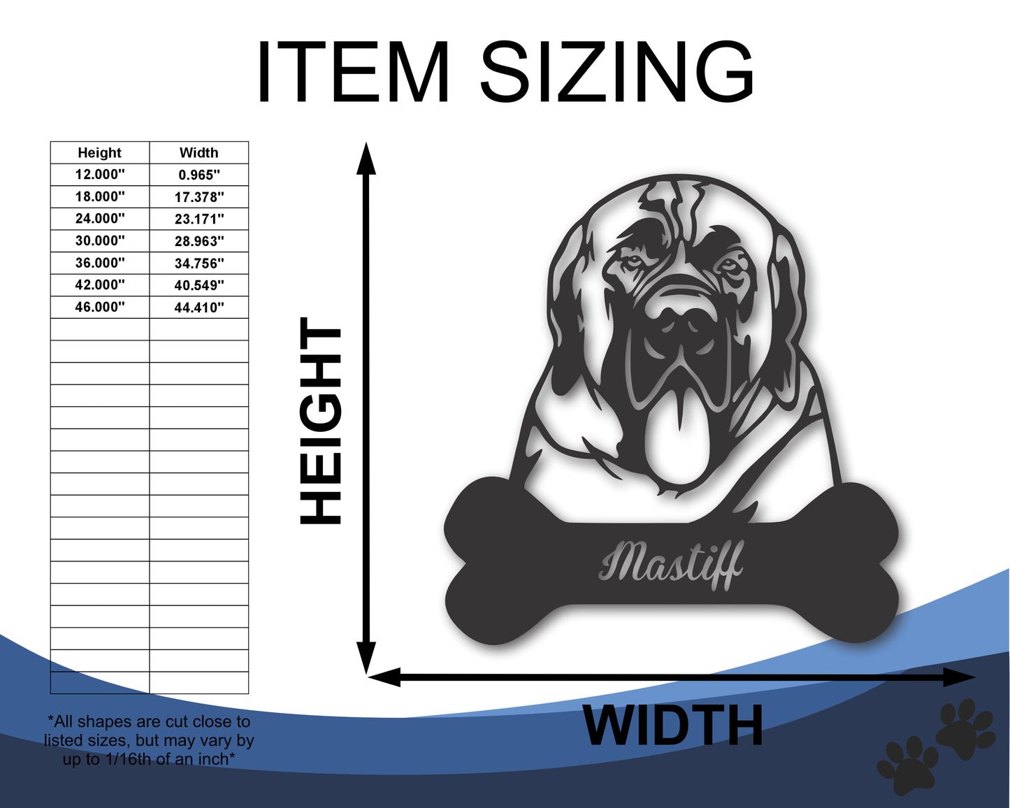 Custom Metal Mastiff Wall Art - Metal Dog Breed Sign - 20+ Color Options - Up to 46"