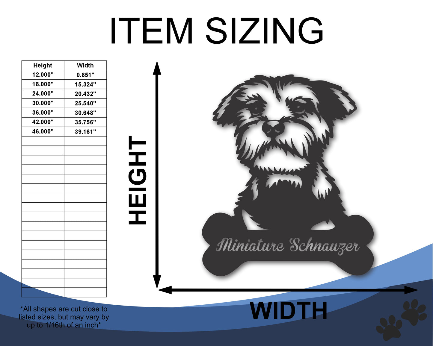 Custom Metal Miniature Schnauzer Wall Art - Metal Dog Breed Sign - 20+ Color Options - Up to 46"