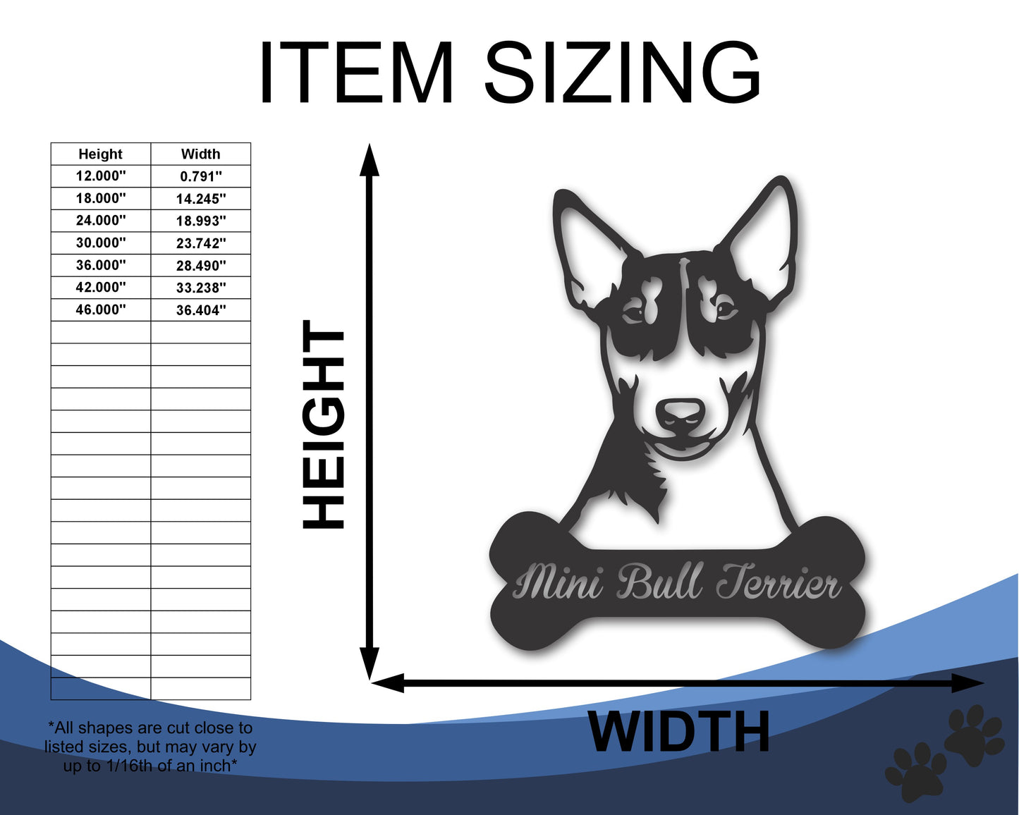 Custom Metal Mini Bull Terrier Wall Art - Metal Dog Breed Sign - 20+ Color Options - Up to 46"