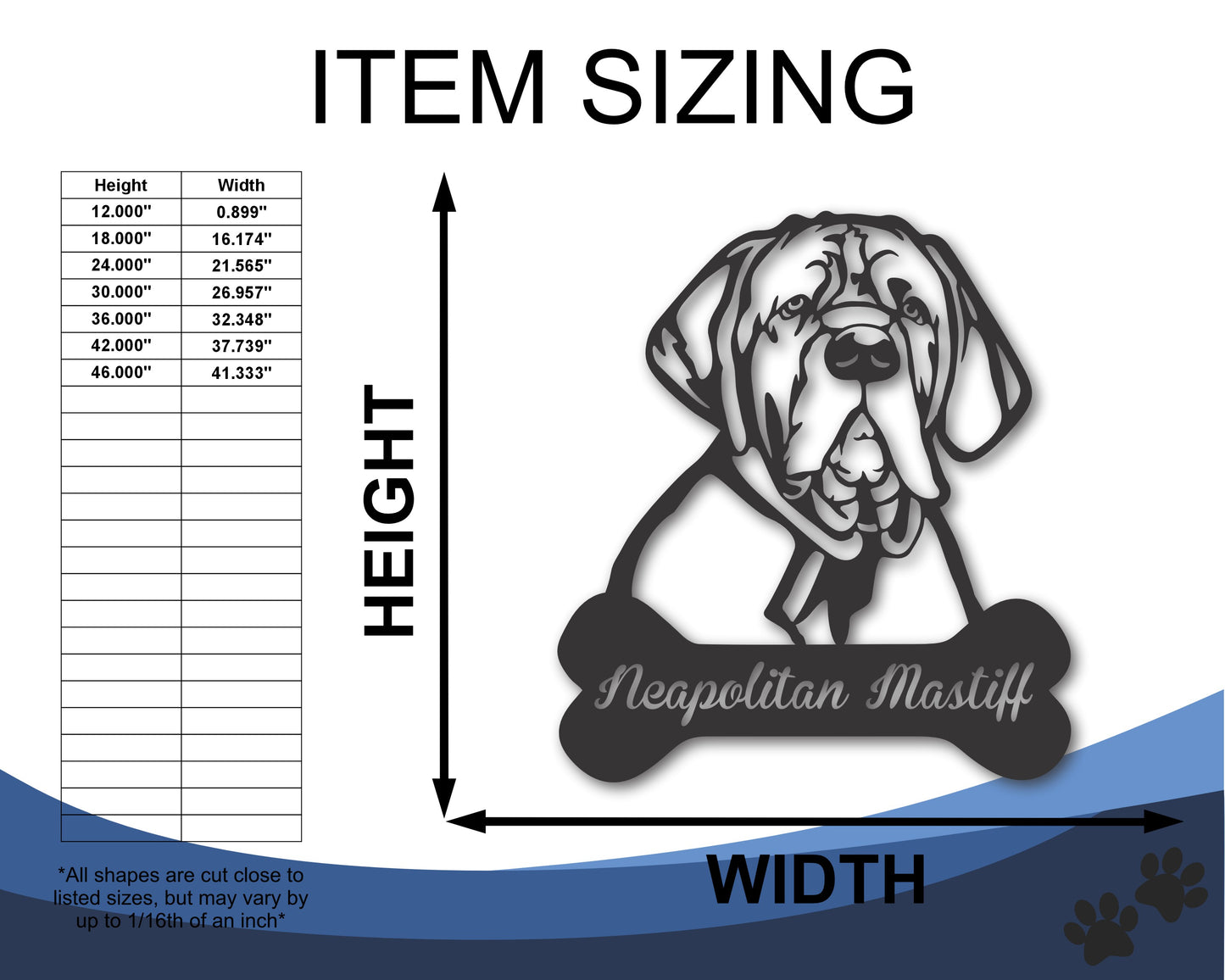 Custom Metal Neapolitan Mastiff Wall Art - Metal Dog Breed Sign - 20+ Color Options - Up to 46"