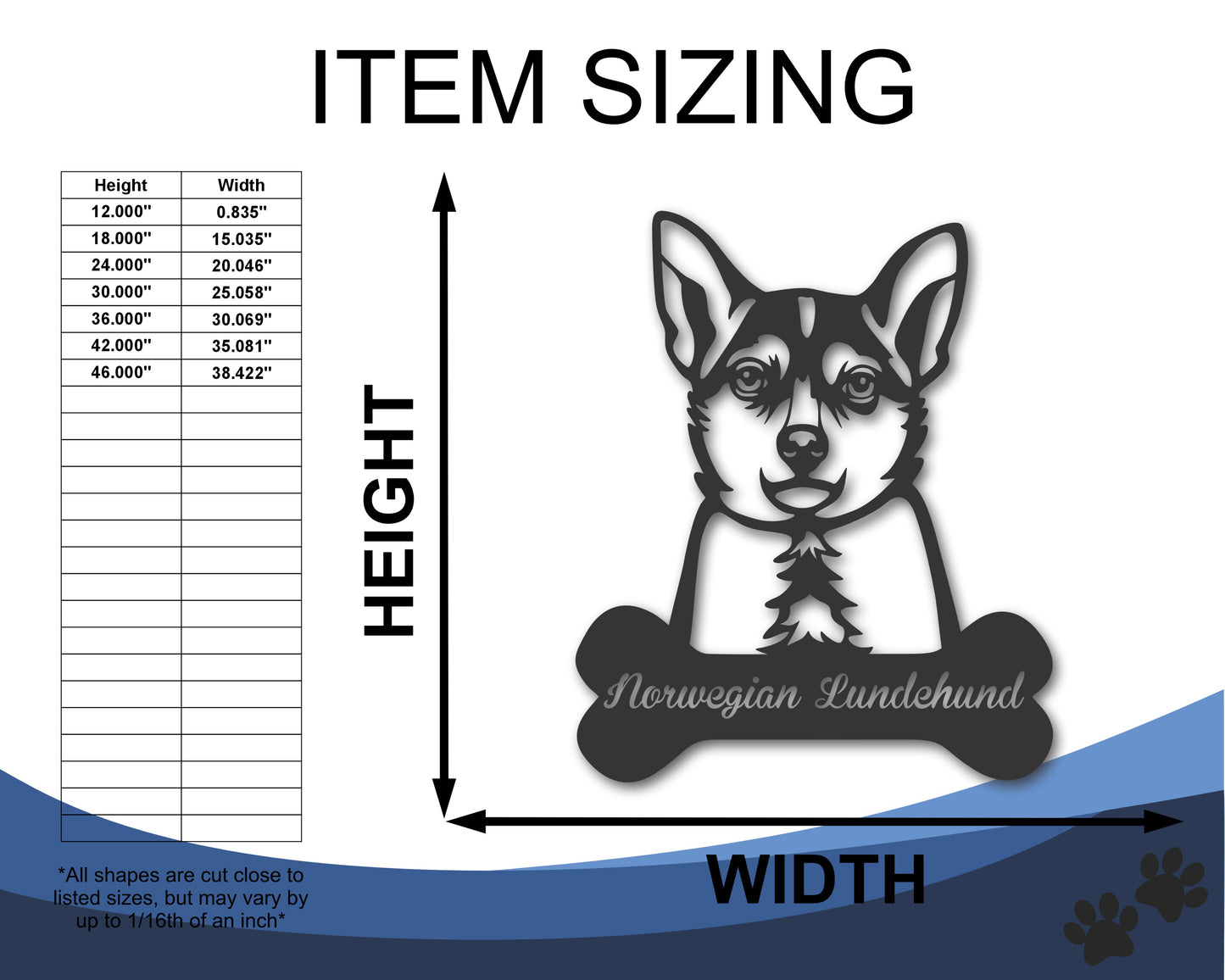 Custom Metal Norwegian Lundehund Wall Art - Metal Dog Breed Sign - 20+ Color Options - Up to 46"