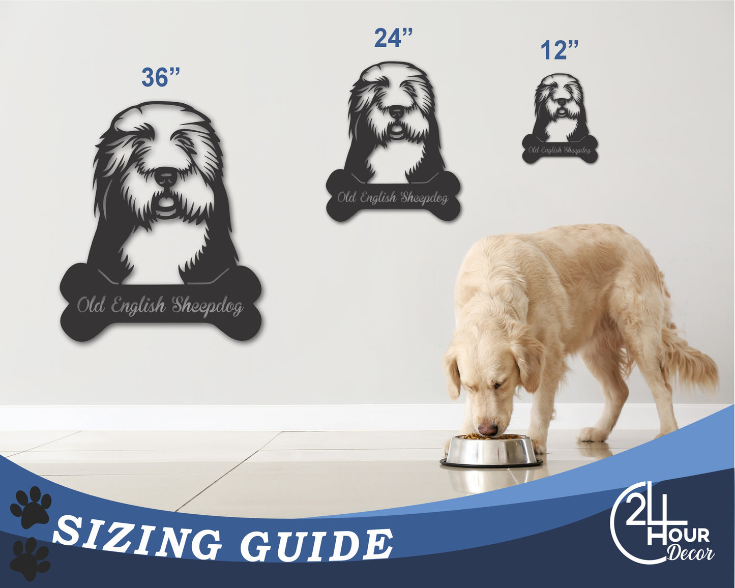 Custom Metal Old English Sheepdog Wall Art - Metal Dog Breed Sign - 20+ Color Options - Up to 46"