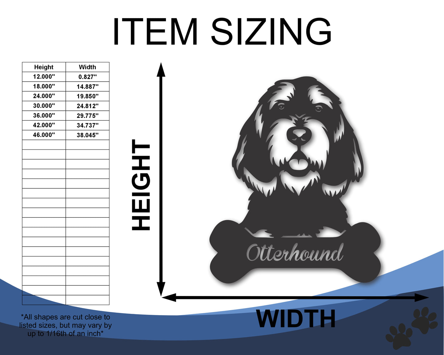 Custom Metal Otterhound Wall Art - Metal Dog Breed Sign - 20+ Color Options - Up to 46"