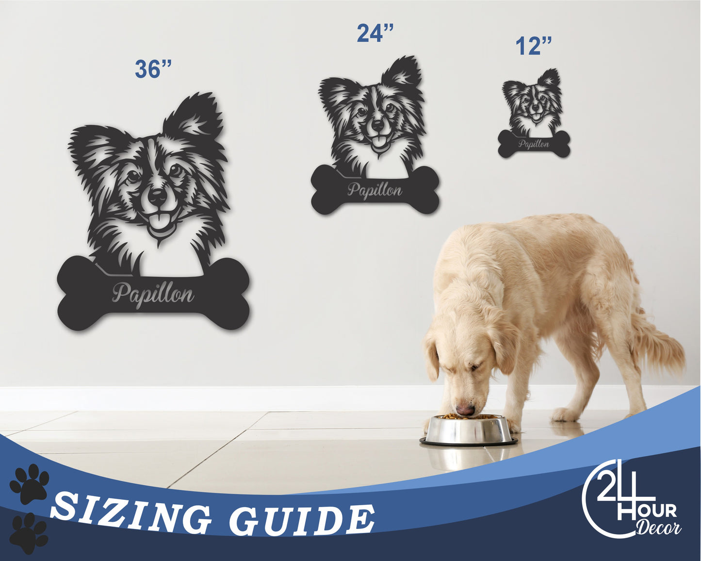 Custom Metal Papillon Wall Art - Metal Dog Breed Sign - 20+ Color Options - Up to 46"