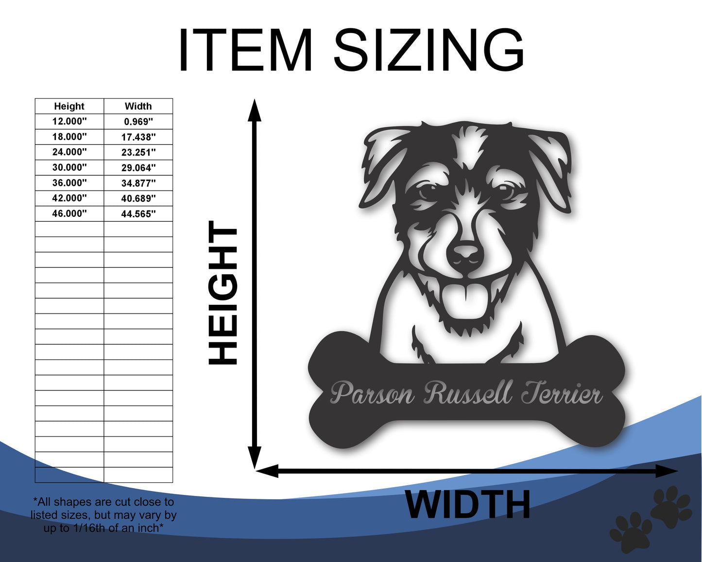 Custom Metal Parson Russell Terrier Wall Art - Metal Dog Breed Sign - 20+ Color Options - Up to 46"