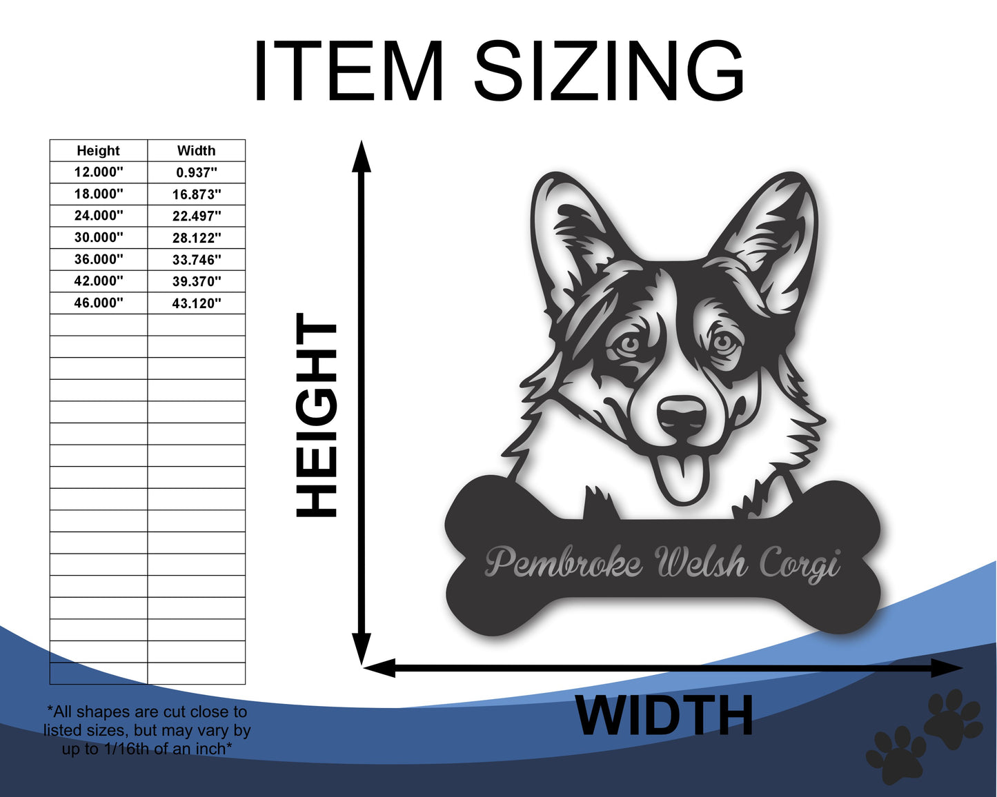 Custom Metal Pembroke Welsh Corgi Wall Art - Metal Dog Breed Sign - 20+ Color Options - Up to 46"