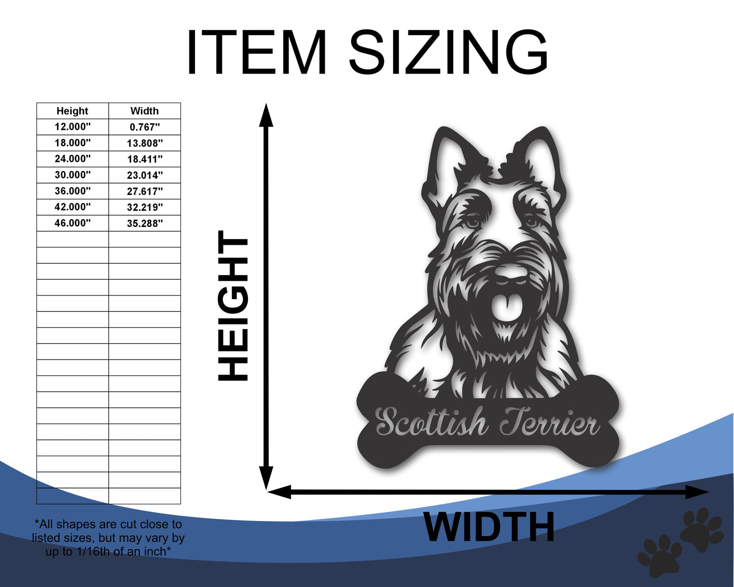 Custom Metal Scottish Terrier Wall Art - Metal Dog Breed Sign - 20+ Color Options - Up to 46"