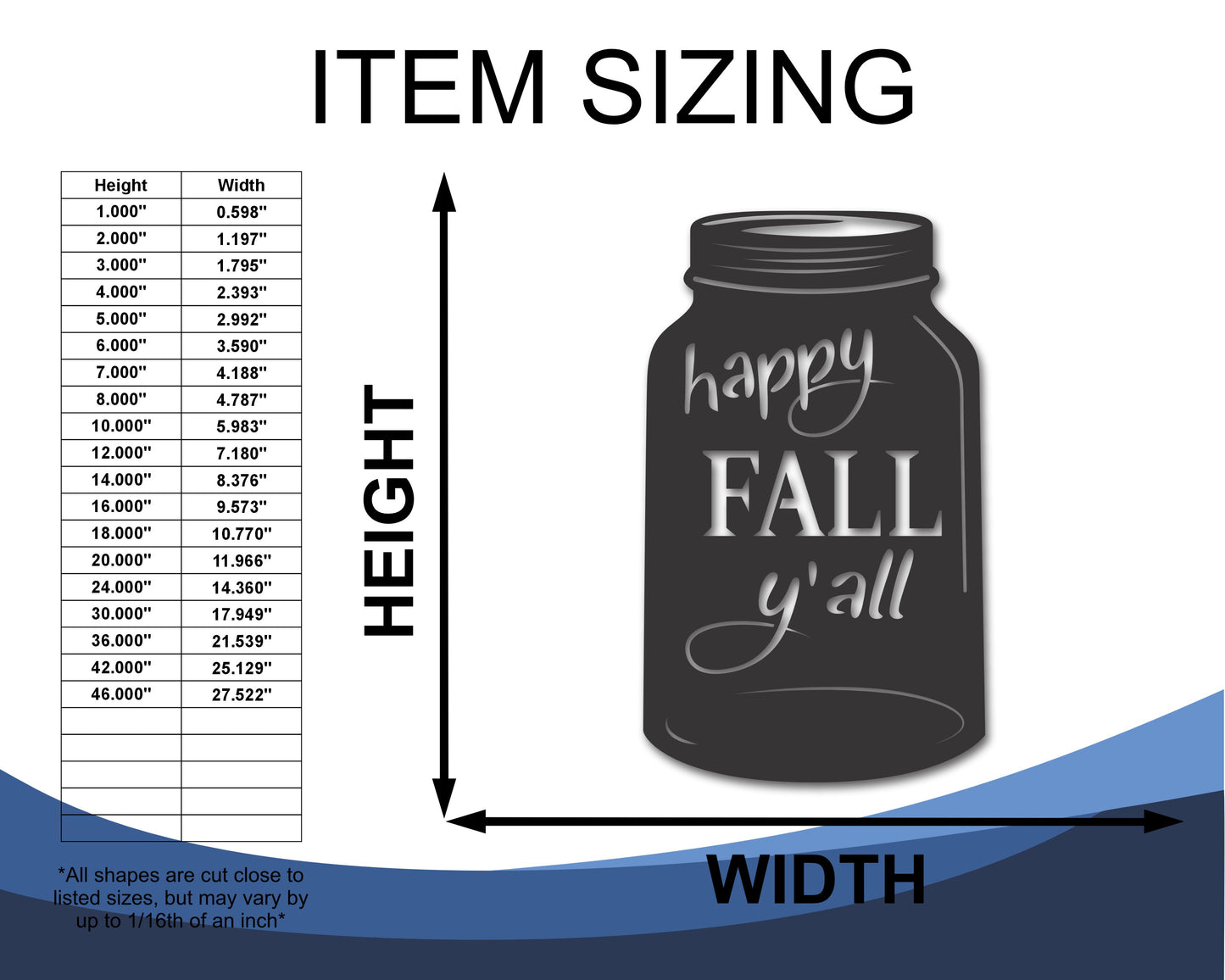Custom Metal Happy Fall Yall Mason Jar Wall Art | Indoor Outdoor | Up to 46" | 20+ Color Options