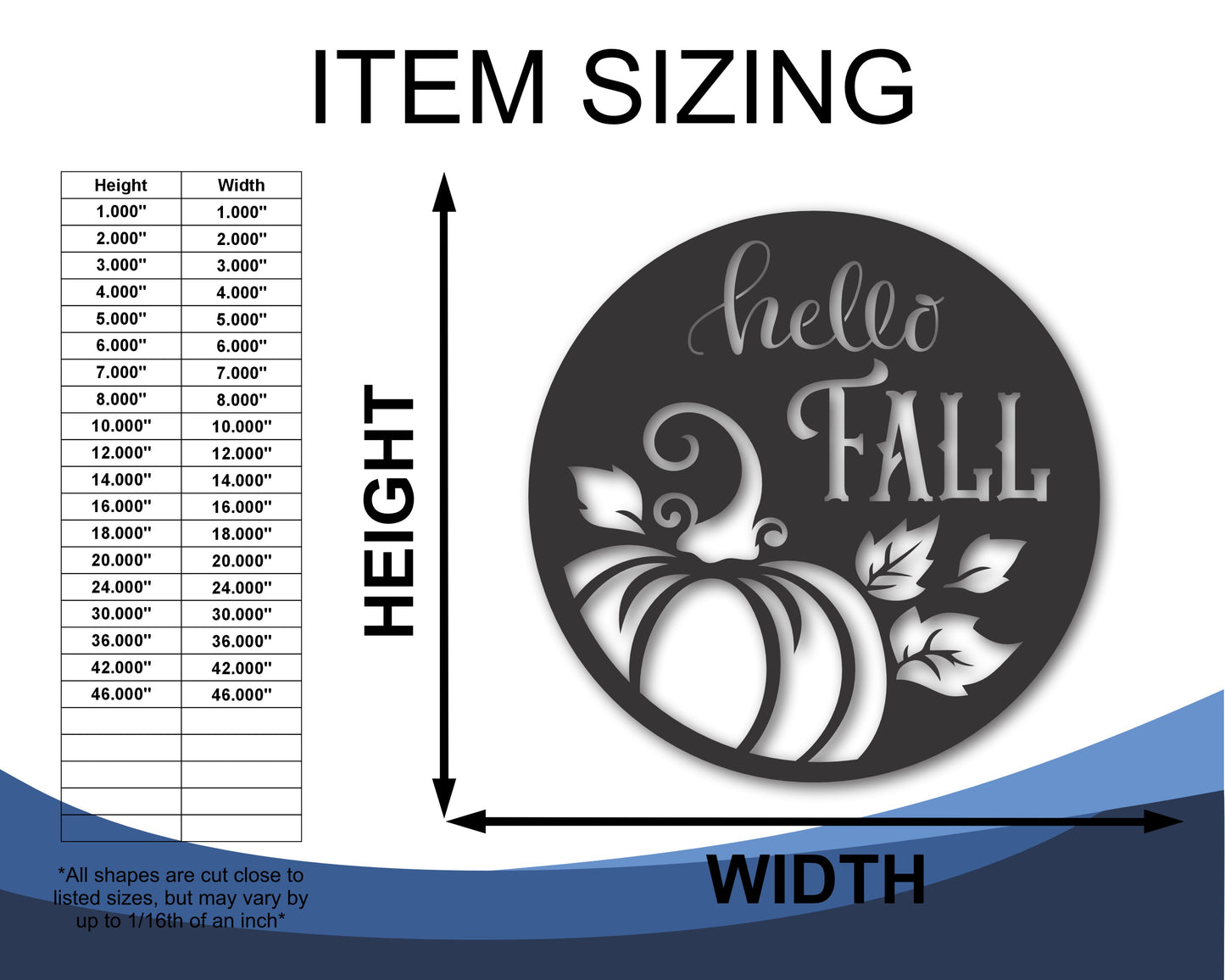 Custom Metal Hello Fall Wall Art | Indoor Outdoor | Up to 46" | 20+ Color Options