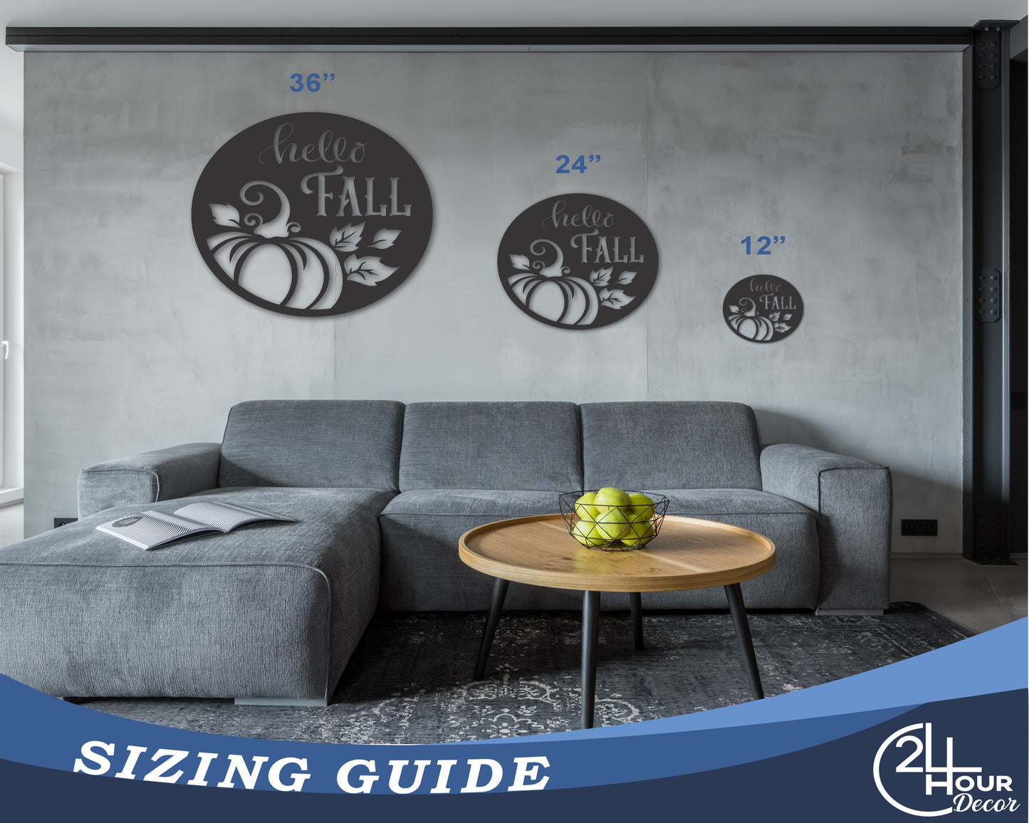 Custom Metal Hello Fall Wall Art | Indoor Outdoor | Up to 46" | 20+ Color Options