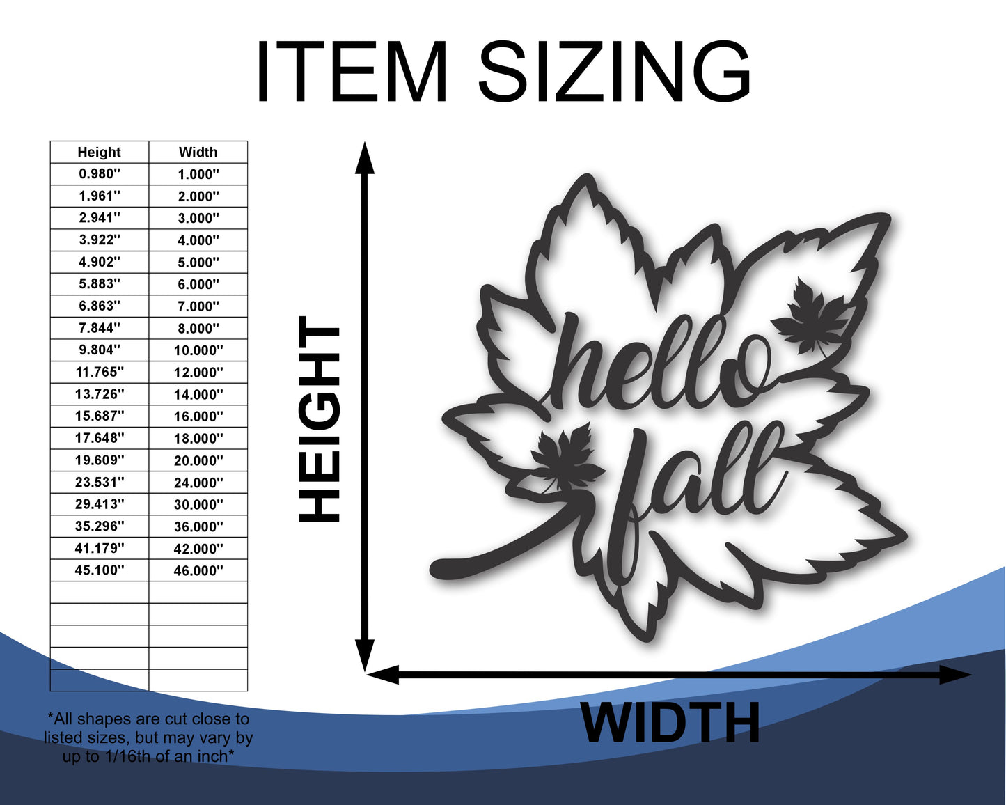 Custom Metal Hello Fall Leaf Wall Art | Indoor Outdoor | Up to 46" | 20+ Color Options