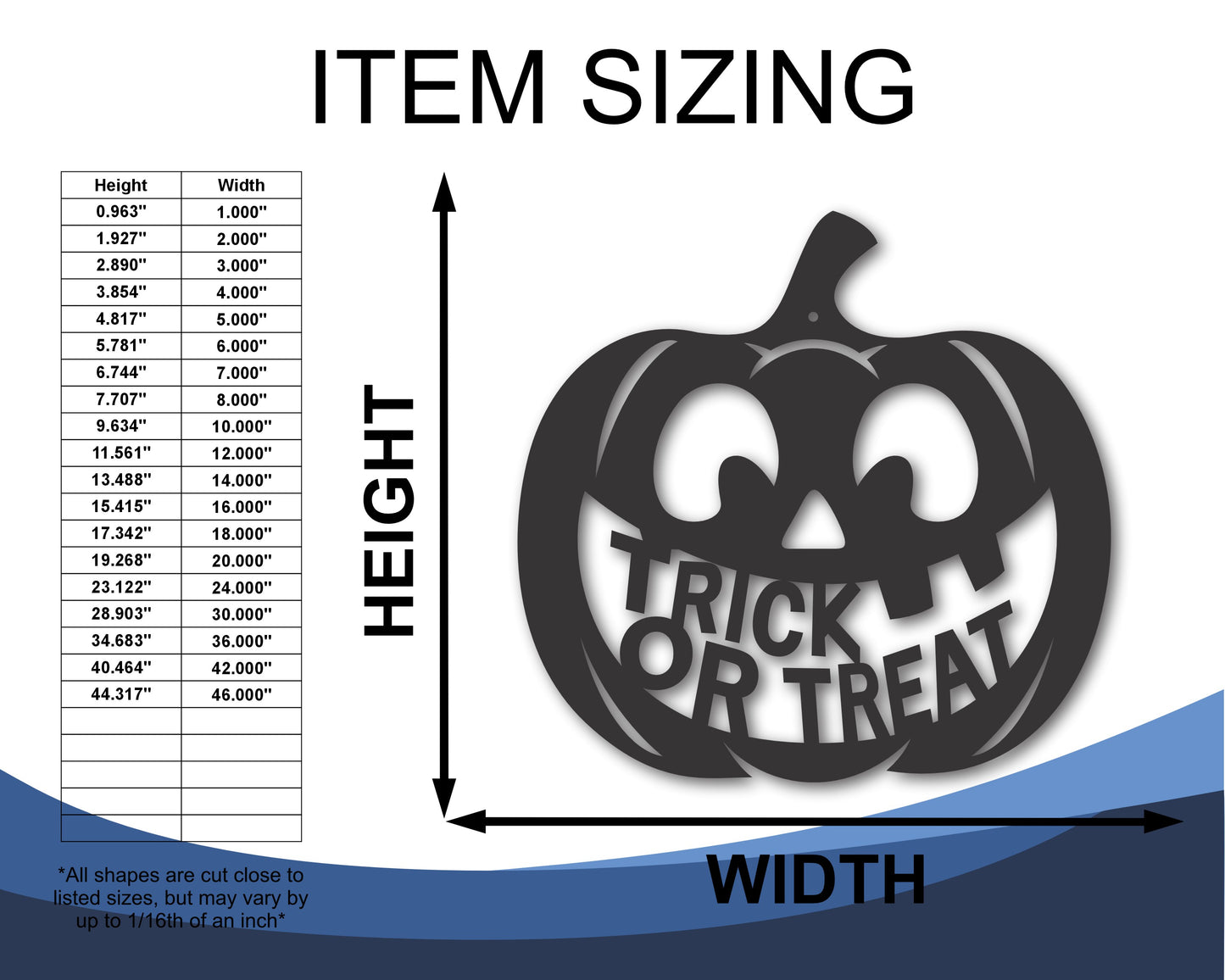 Custom Metal Trick or Treat Pumpkin Wall Art | Indoor Outdoor | Up to 46" | 20+ Color Options