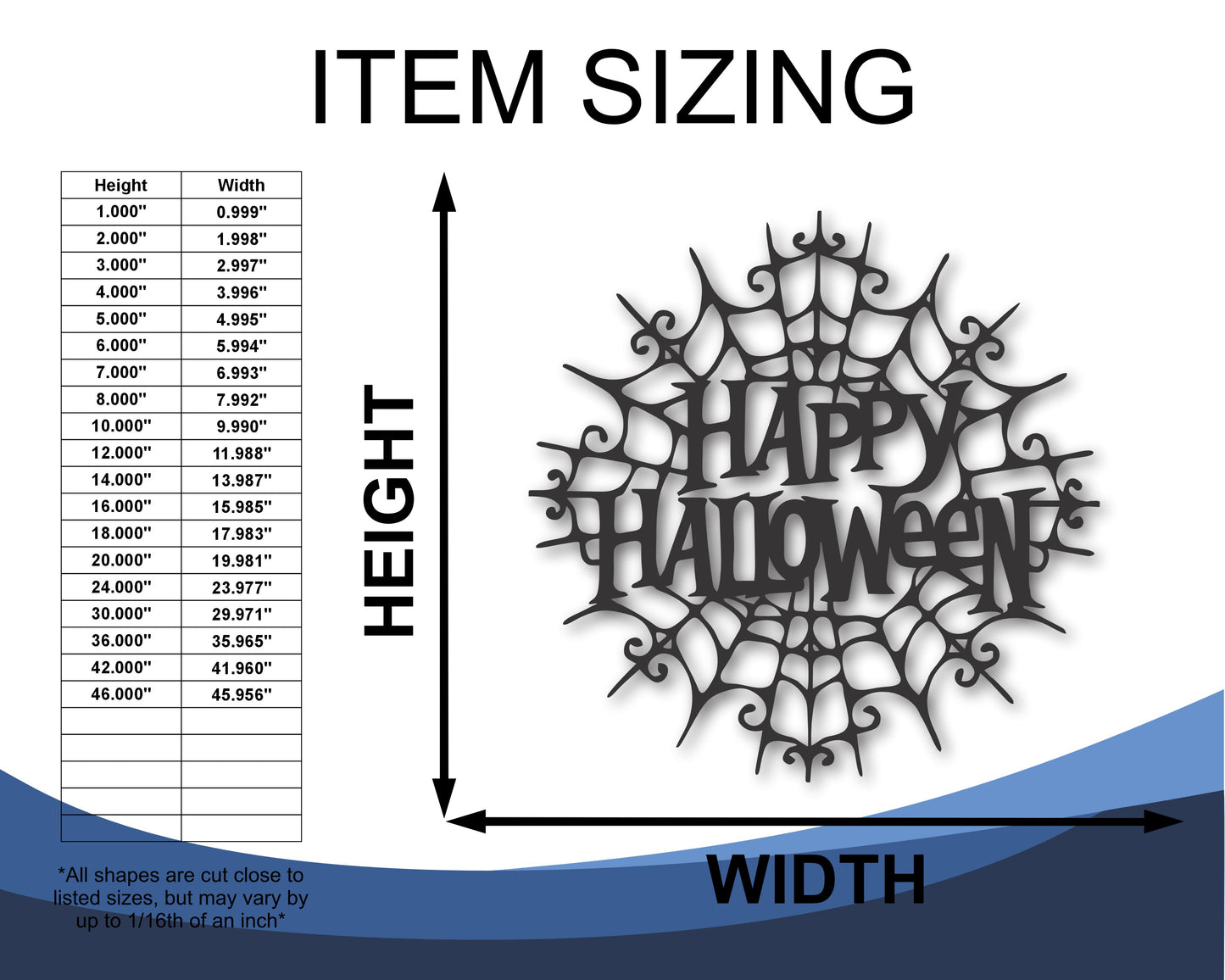 Custom Metal Happy Halloween Spider Web Wall Art | Indoor Outdoor | Up to 46" | 20+ Color Options