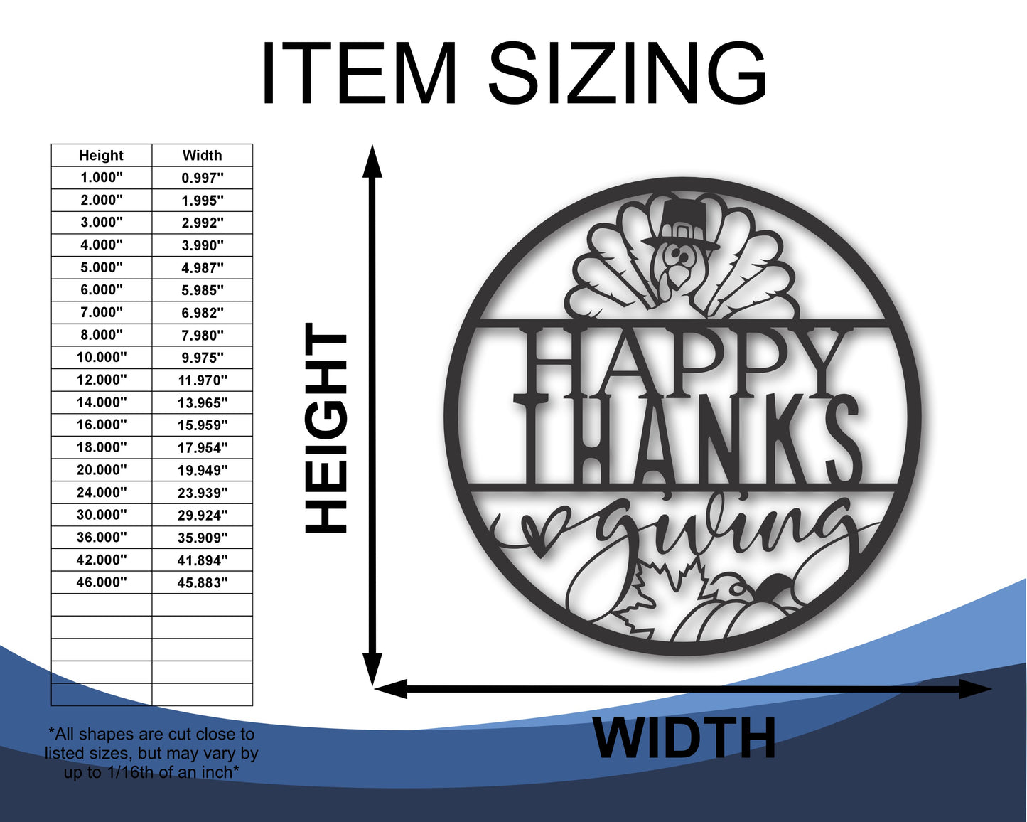 Custom Metal Happy Thanksgiving Wall Art | Indoor Outdoor | Up to 46" | 20+ Color Options