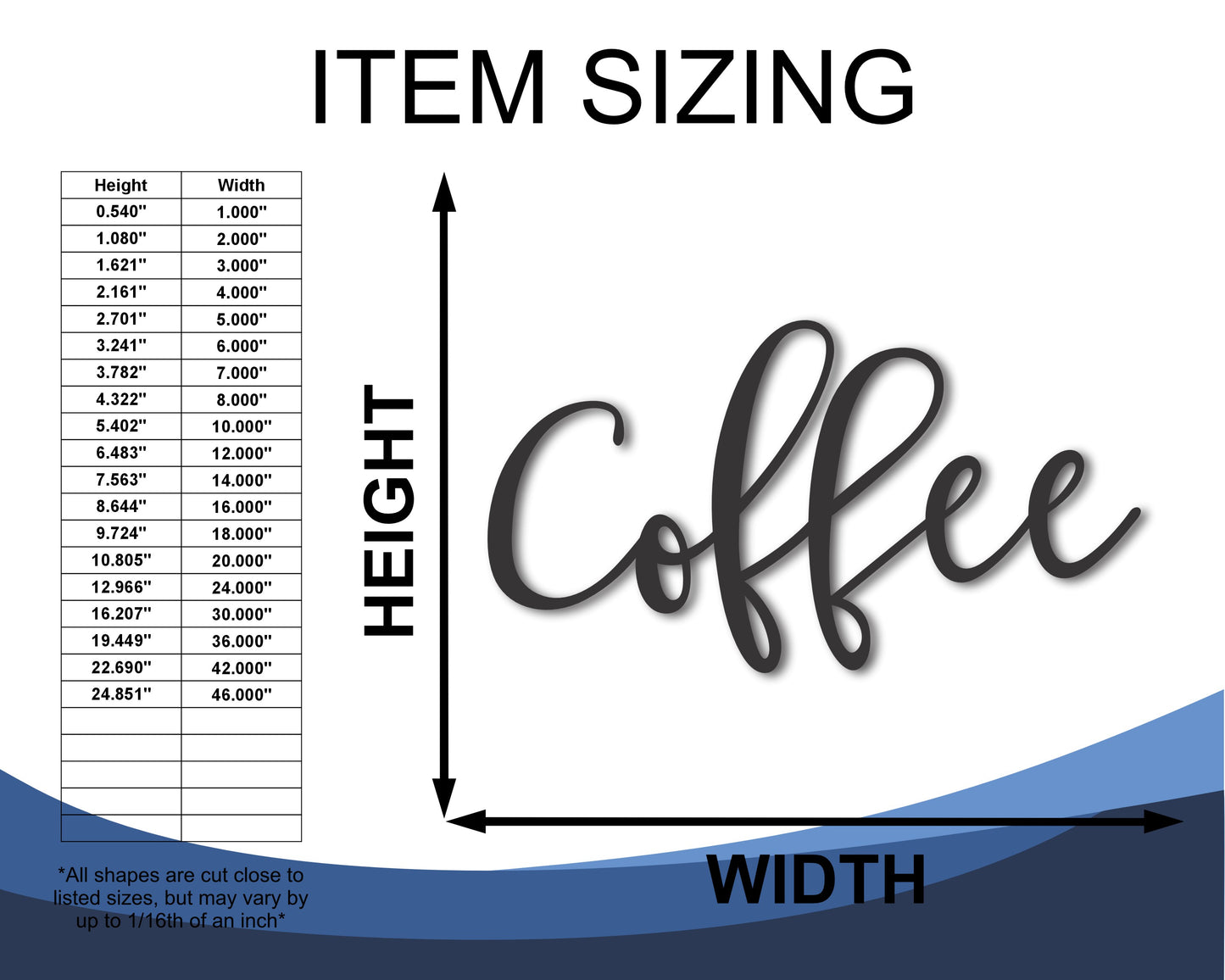 Custom Metal Coffee Script Wall Art | Indoor Outdoor | Up to 46" | 20+ Color Options