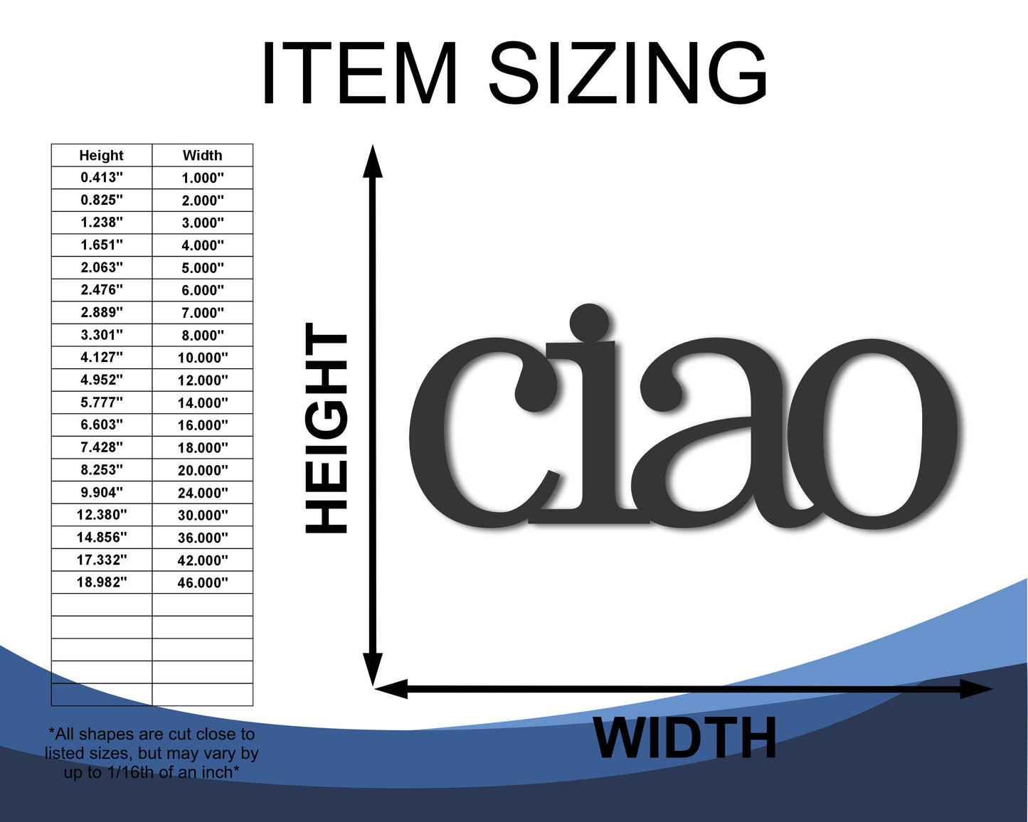 Custom Metal Ciao Wall Art | Indoor Outdoor | Up to 46" | 20+ Color Options