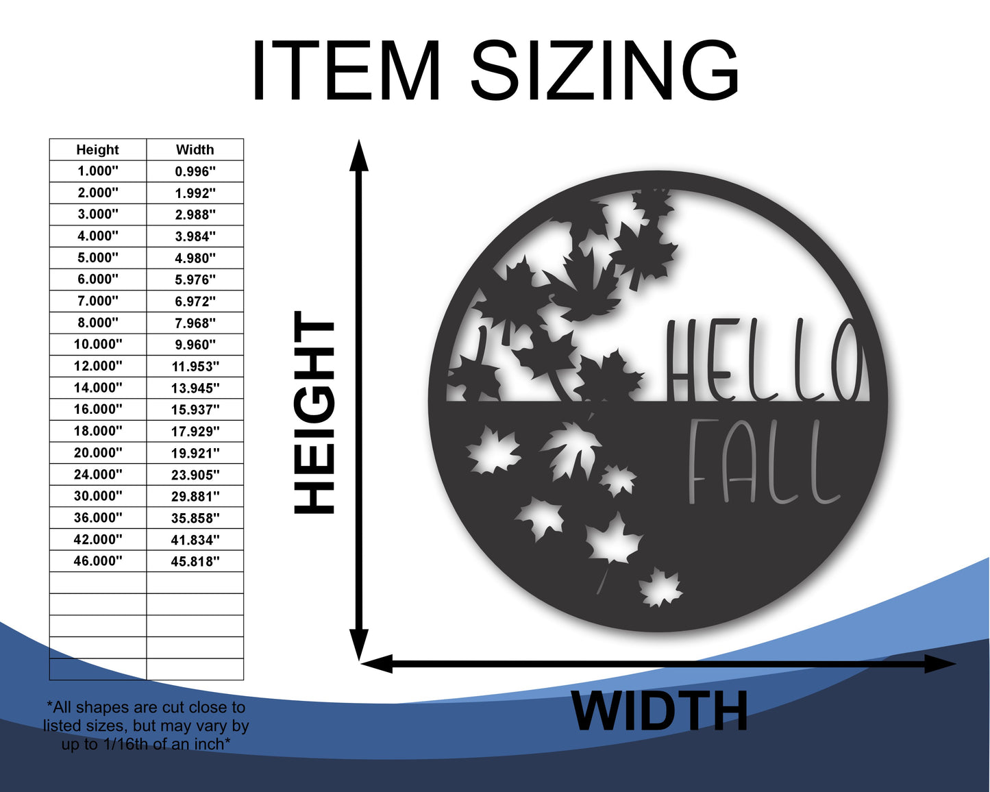Custom Metal Hello Fall Leaves Wall Art | Indoor Outdoor | Up to 46" | 20+ Color Options
