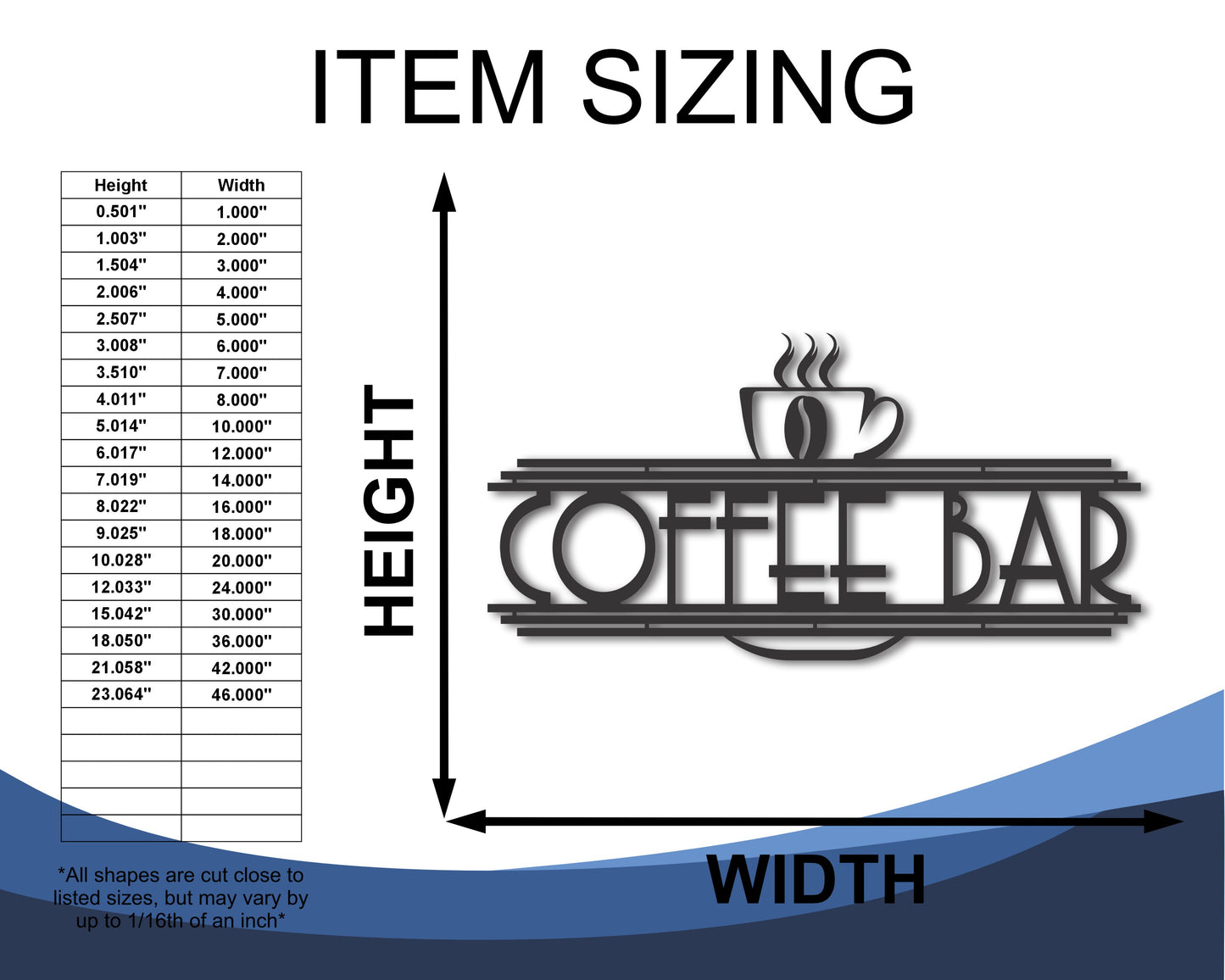 Custom Metal Coffee Bar Wall Art | Indoor Outdoor | Up to 46" | 20+ Color Options