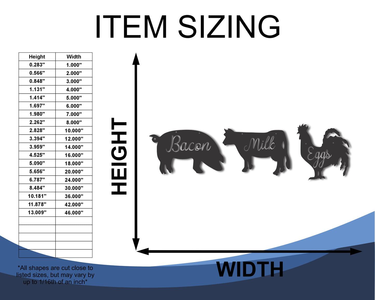 Custom Metal 3pc Farmhouse Animals Wall Art | Indoor Outdoor | Up to 46" | 20+ Color Options