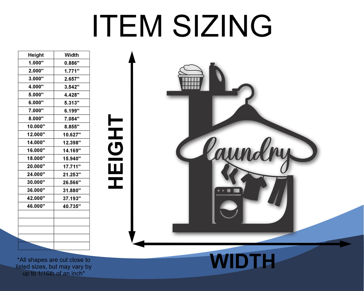 Custom Metal Laundry Wall Art | Indoor Outdoor | Up to 46" | 20+ Color Options