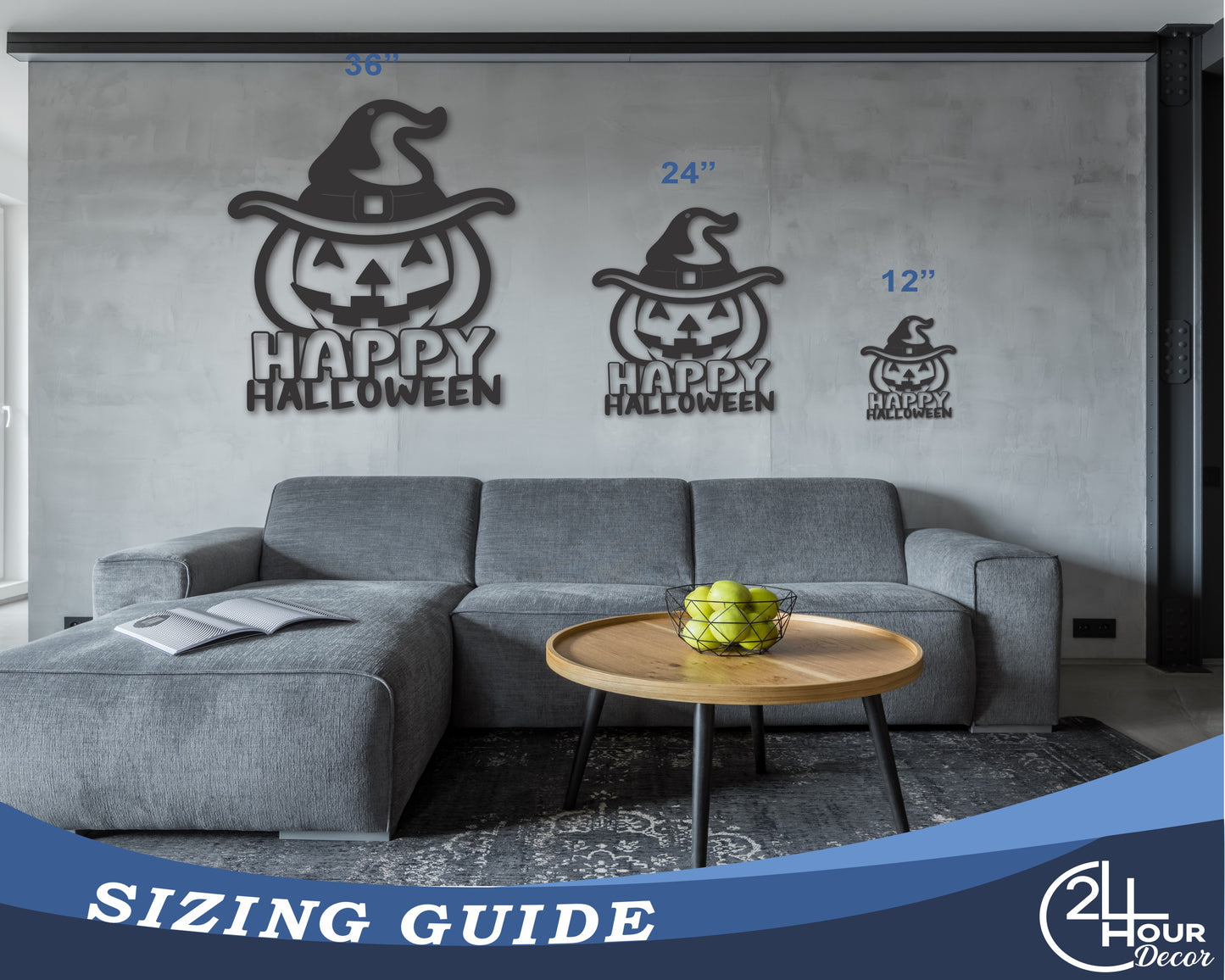 Custom Metal Happy Halloween Witch Pumpkin Wall Art | Indoor Outdoor | Up to 46" | 20+ Color Options