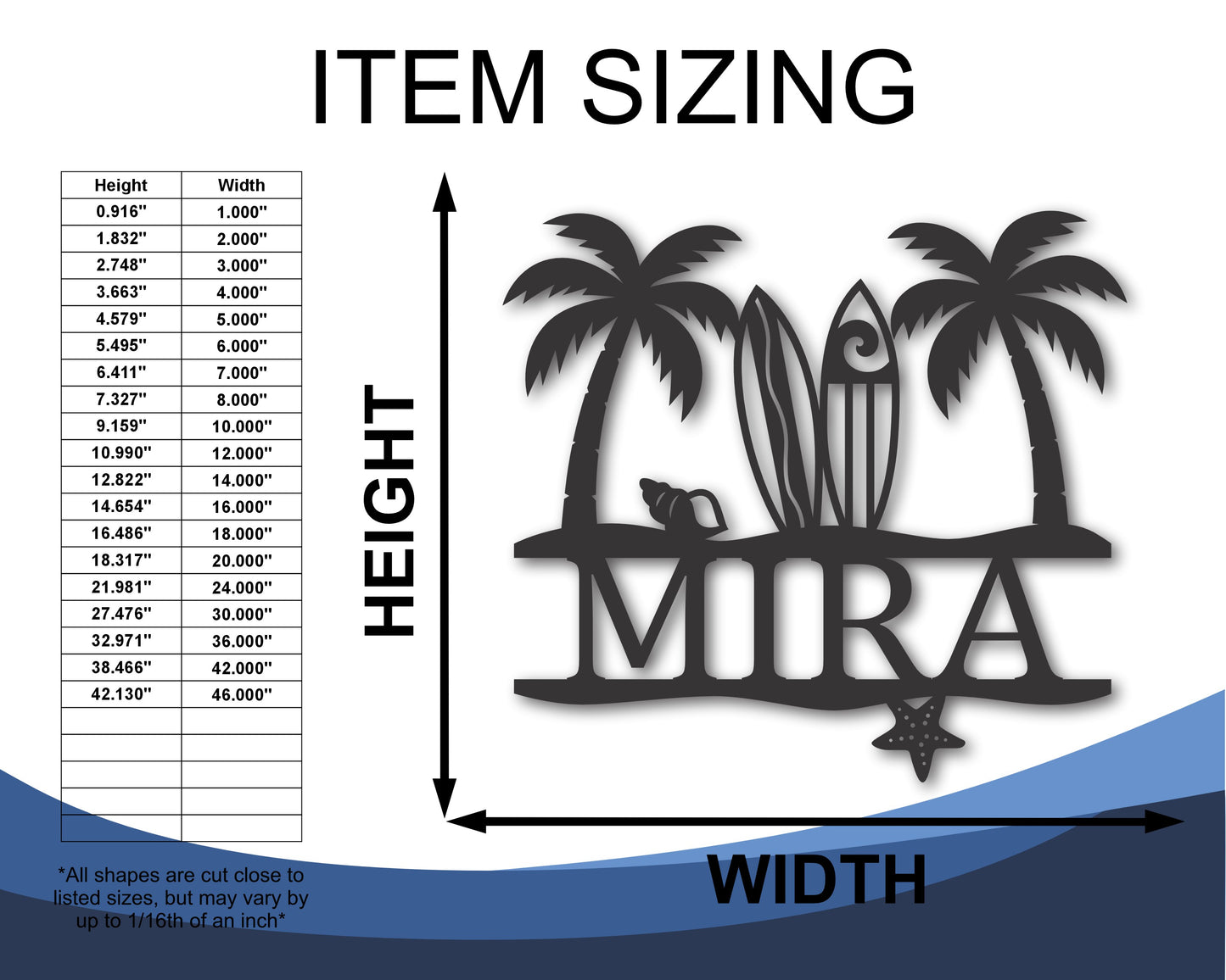 Custom Metal Surfer Beach Wall Art | Indoor Outdoor | Up to 46" | 20+ Color Options
