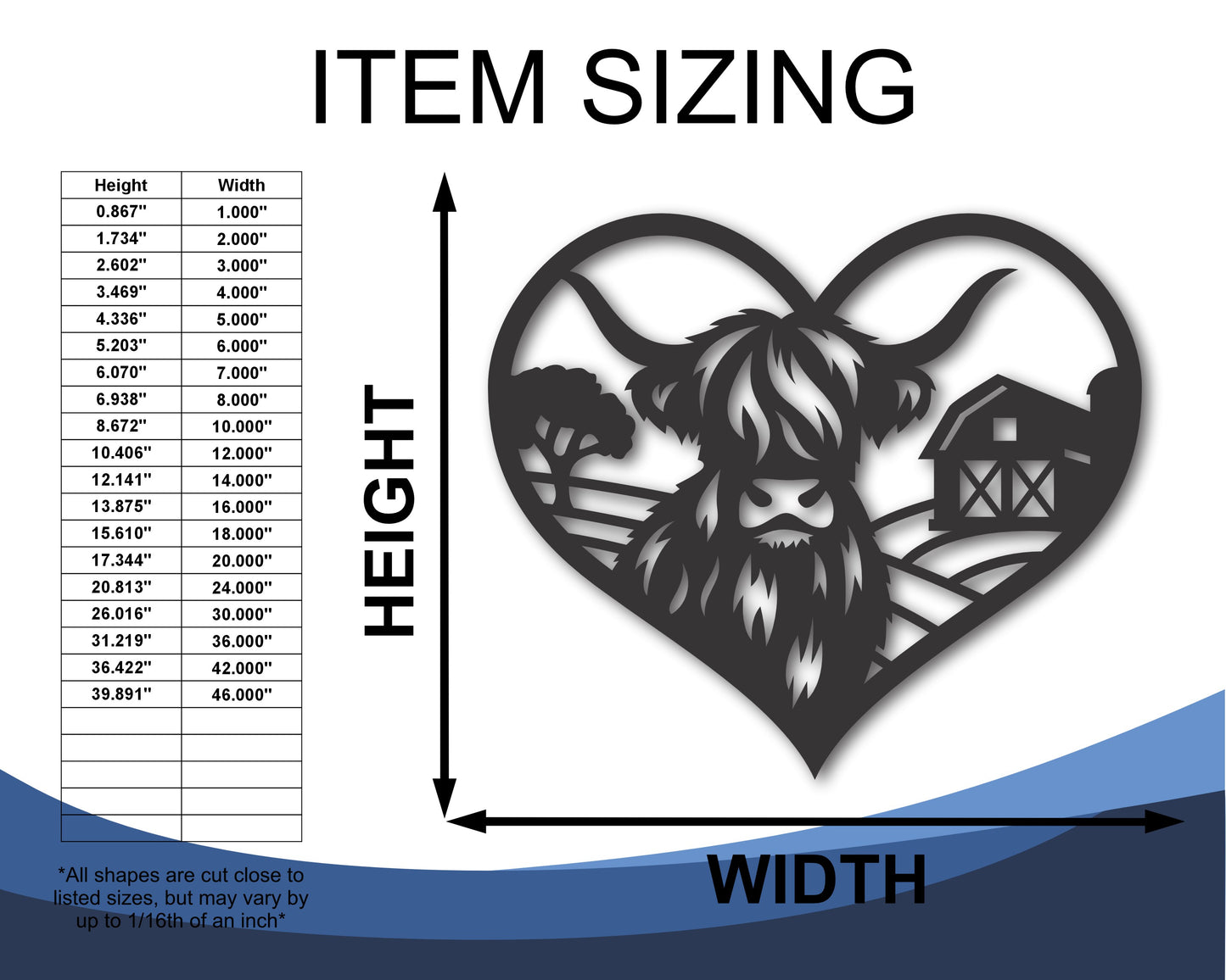Custom Metal Highland Cow Farm Wall Art | Indoor Outdoor | Up to 46" | 20+ Color Options