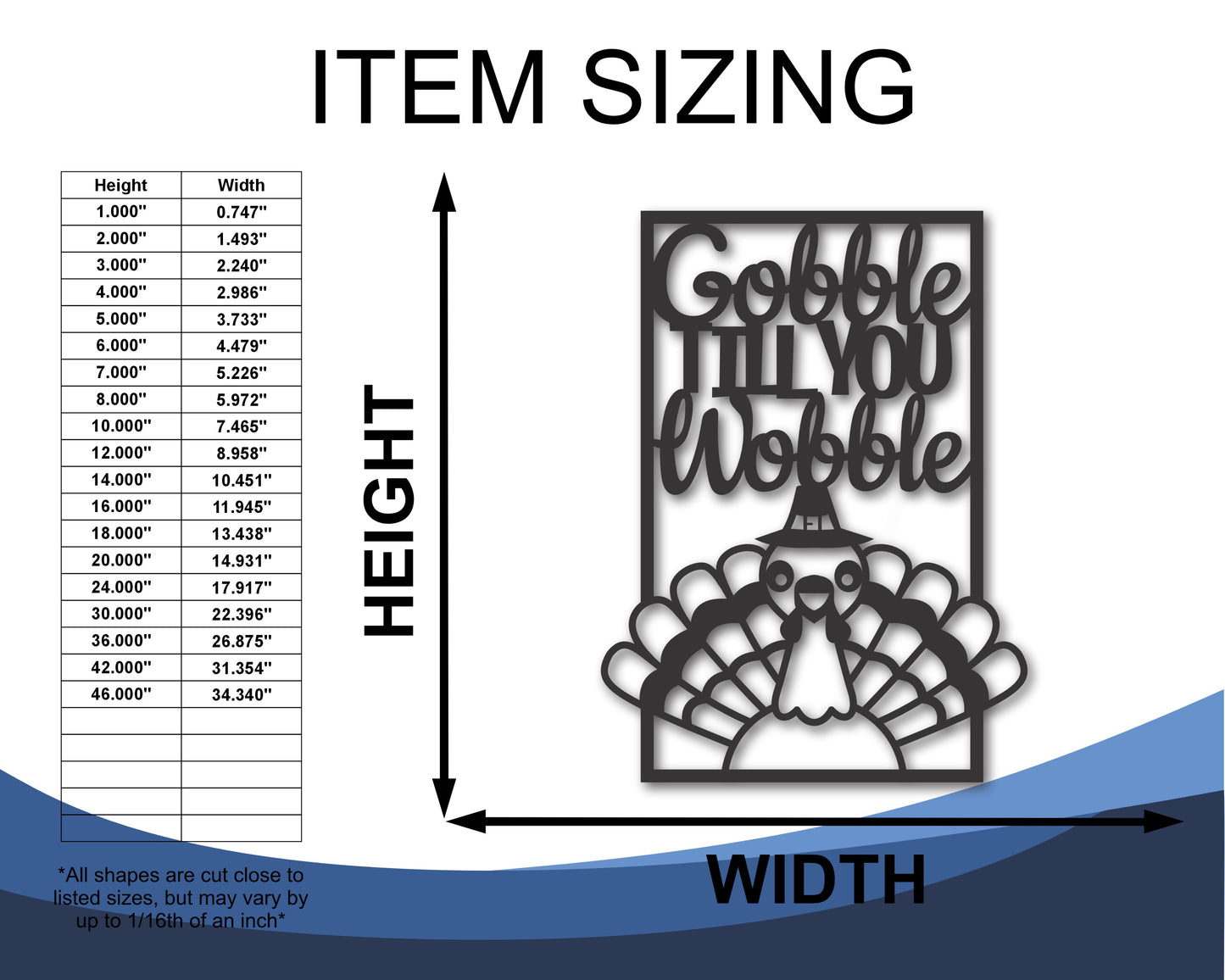 Custom Metal Gobble Till You Wobble Wall Art | Indoor Outdoor | Up to 46" | 20+ Color Options