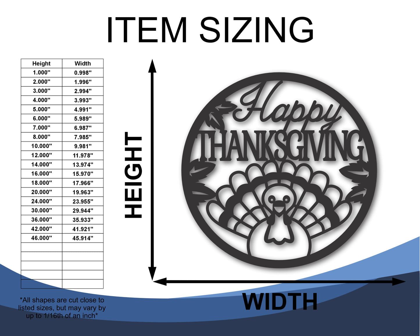Custom Metal Happy Thanksgiving Wall Art | Indoor Outdoor | Up to 46" | 20+ Color Options