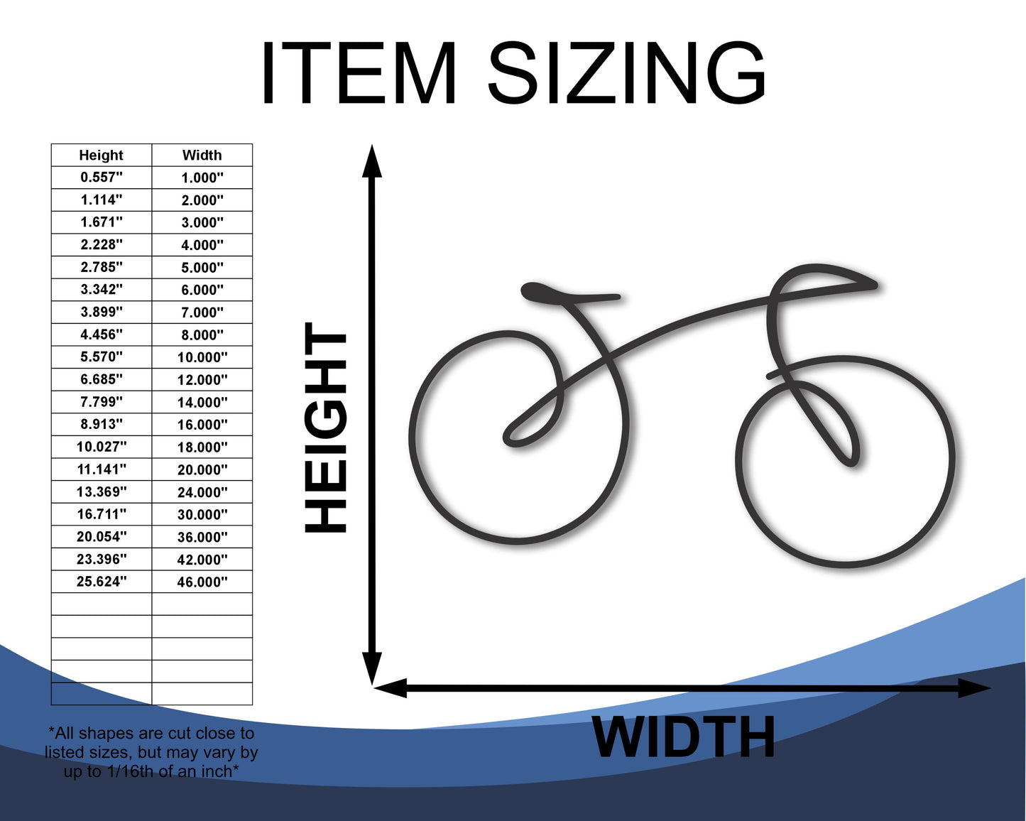 Custom Metal Bicycle Wall Art | Indoor Outdoor | Up to 46" | 20+ Color Options
