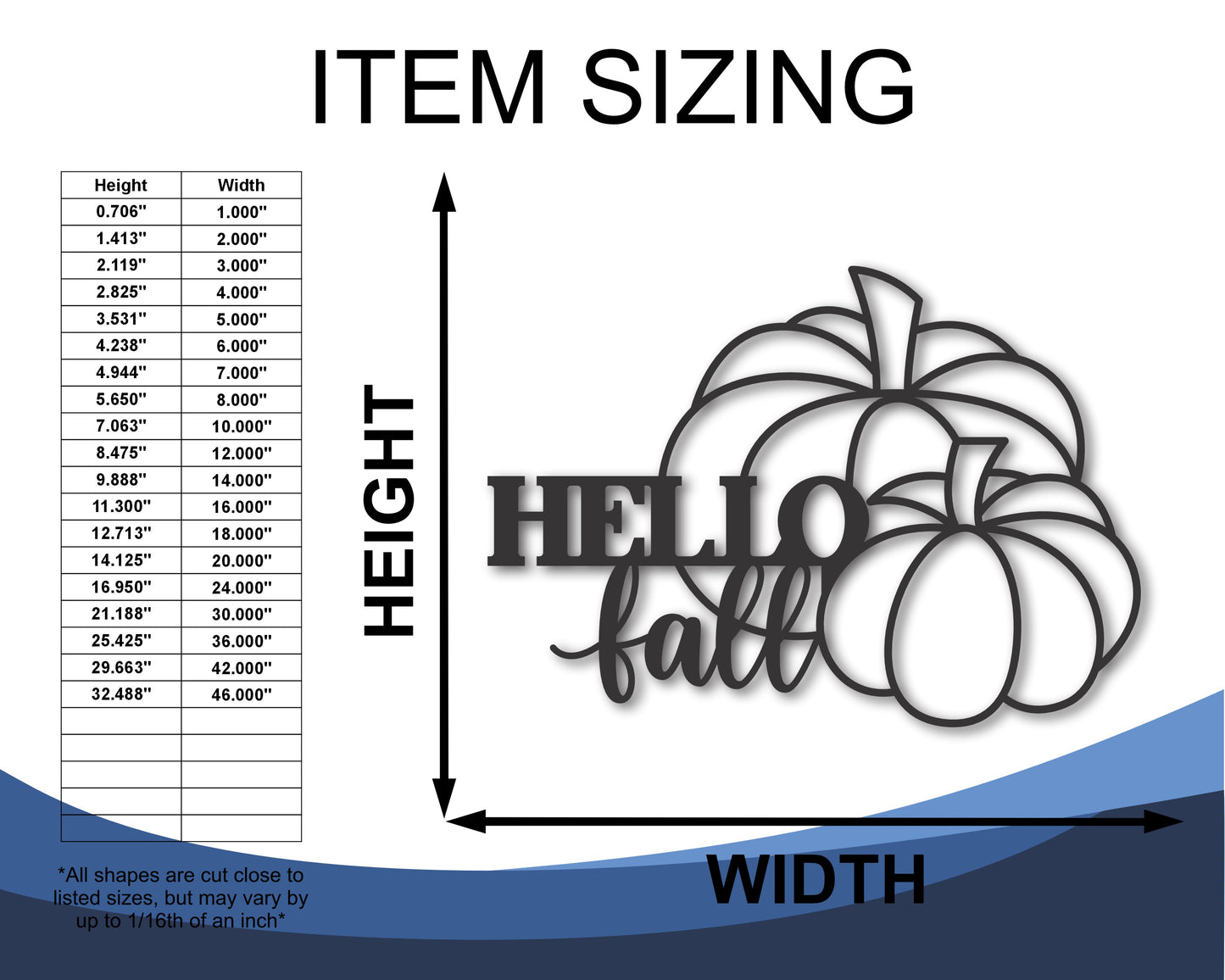 Custom Metal Hello Fall Pumpkins Wall Art | Indoor Outdoor | Up to 46" | 20+ Color Options
