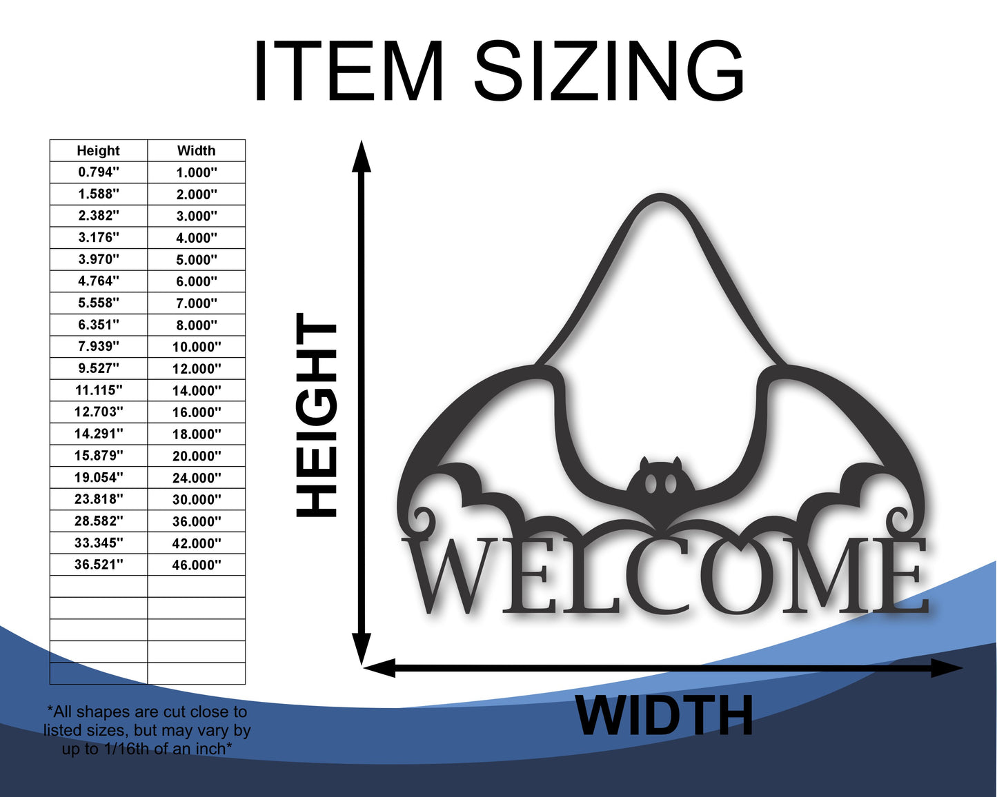 Custom Metal Hanging Bat Wall Art | Indoor Outdoor | Up to 46" | 20+ Color Options
