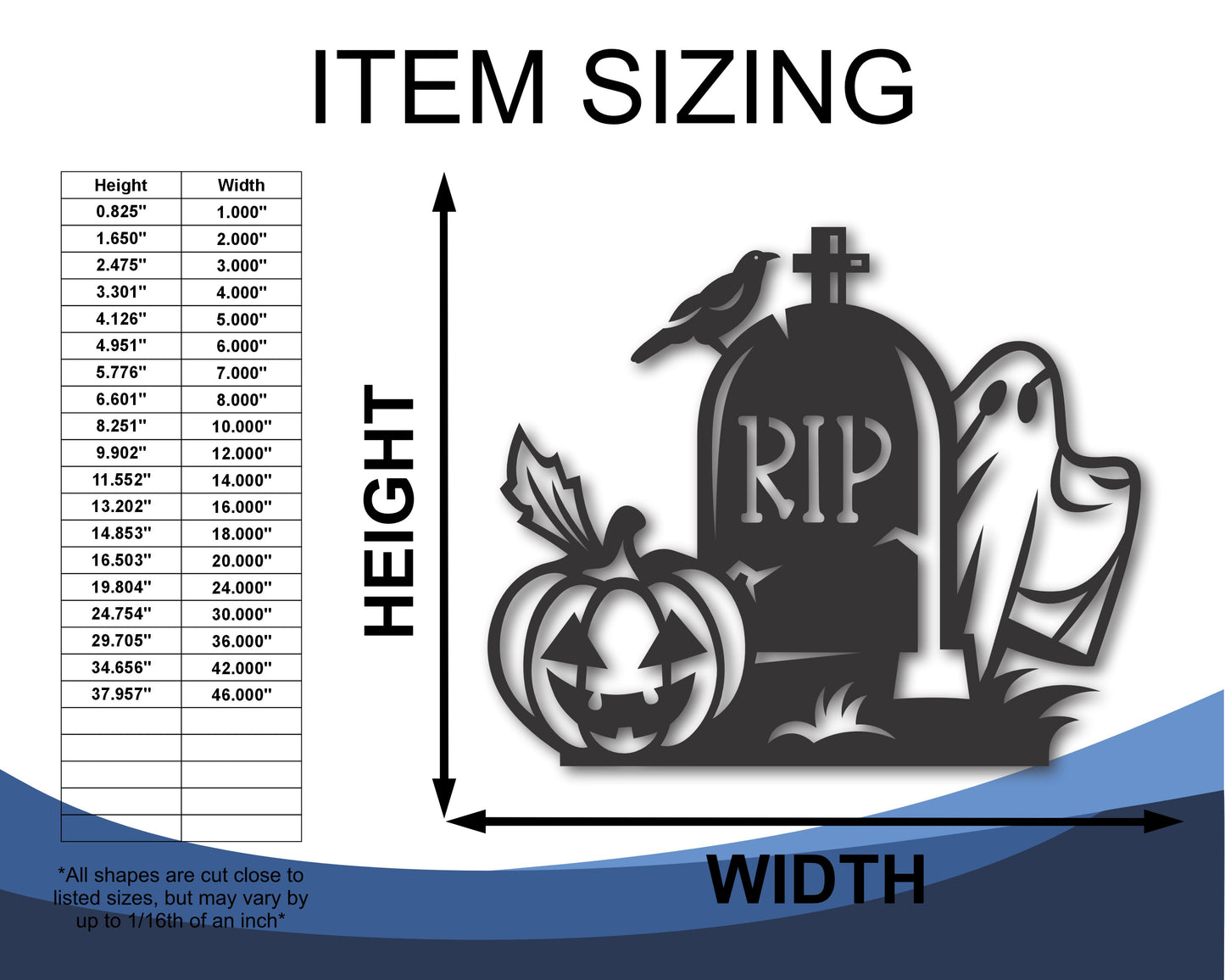 Custom Metal Gravestone Halloween Wall Art | Indoor Outdoor | Up to 46" | 20+ Color Options