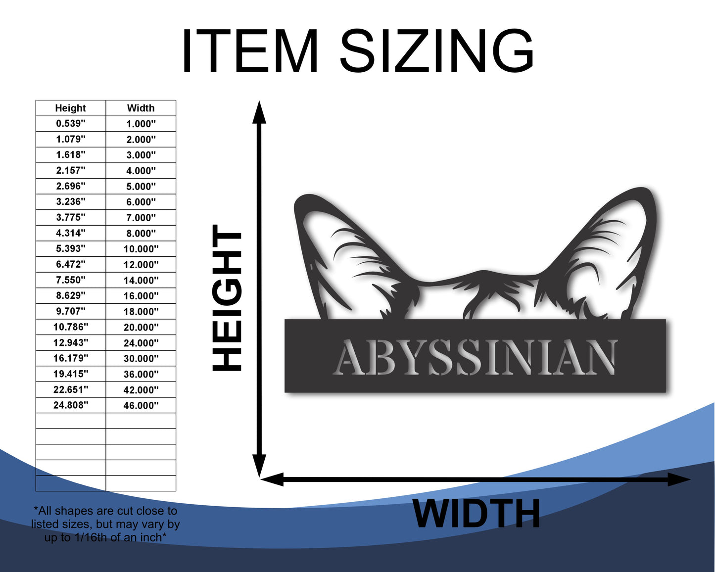 Custom Metal Abyssinian Cat Wall Art - Metal Cat Breed Sign - 20+ Color Options - Up to 46"