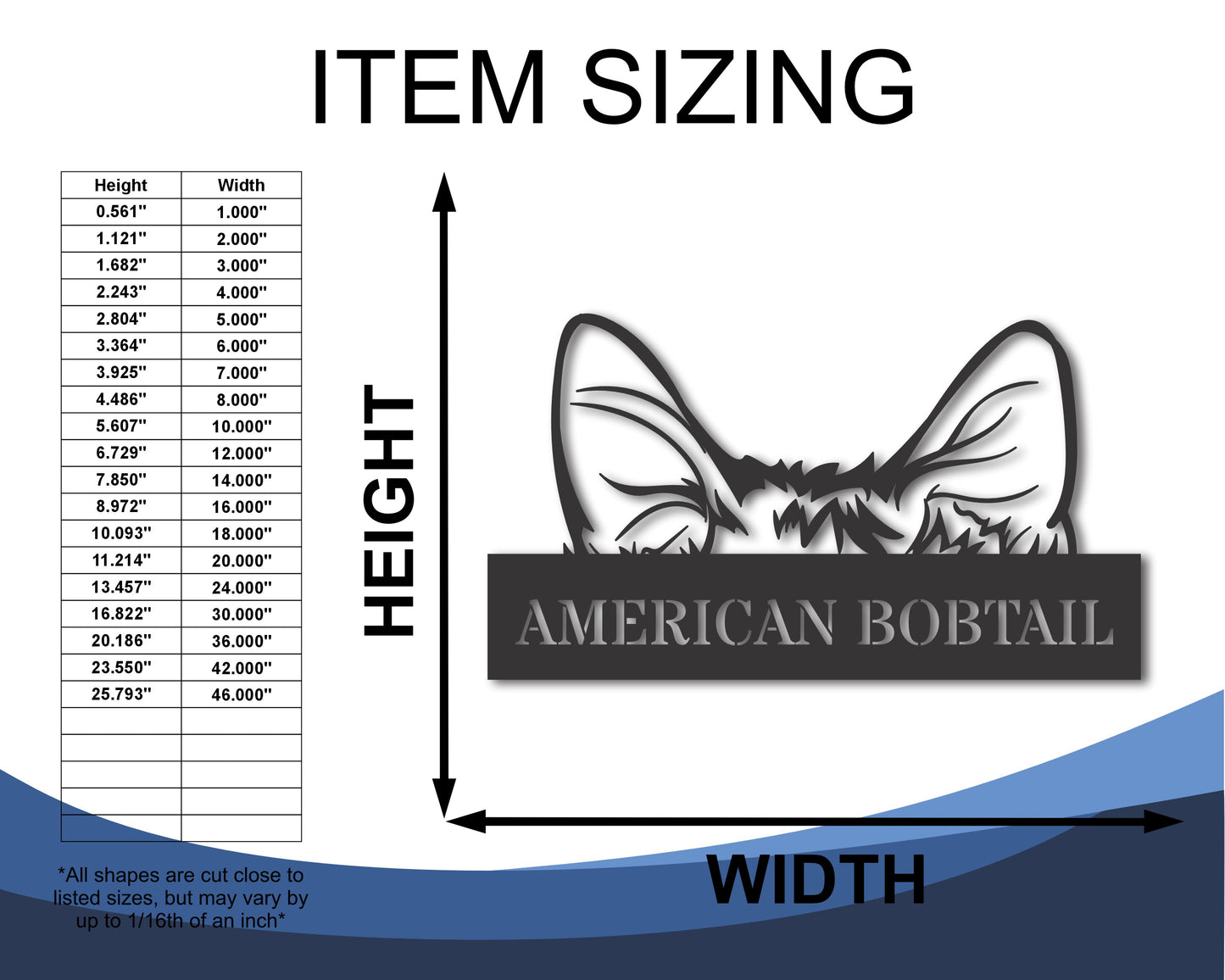 Custom Metal American Bobtail Cat Wall Art - Metal Cat Breed Sign - 20+ Color Options - Up to 46"