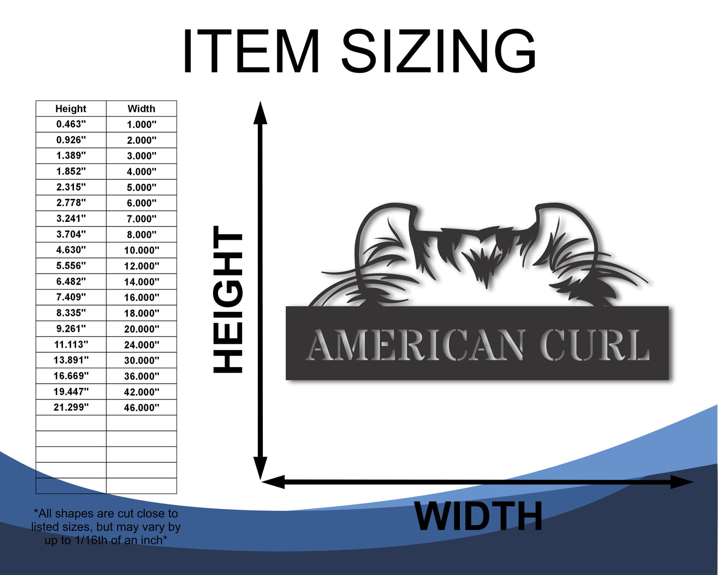Custom Metal American Curl Cat Wall Art - Metal Cat Breed Sign - 20+ Color Options - Up to 46"