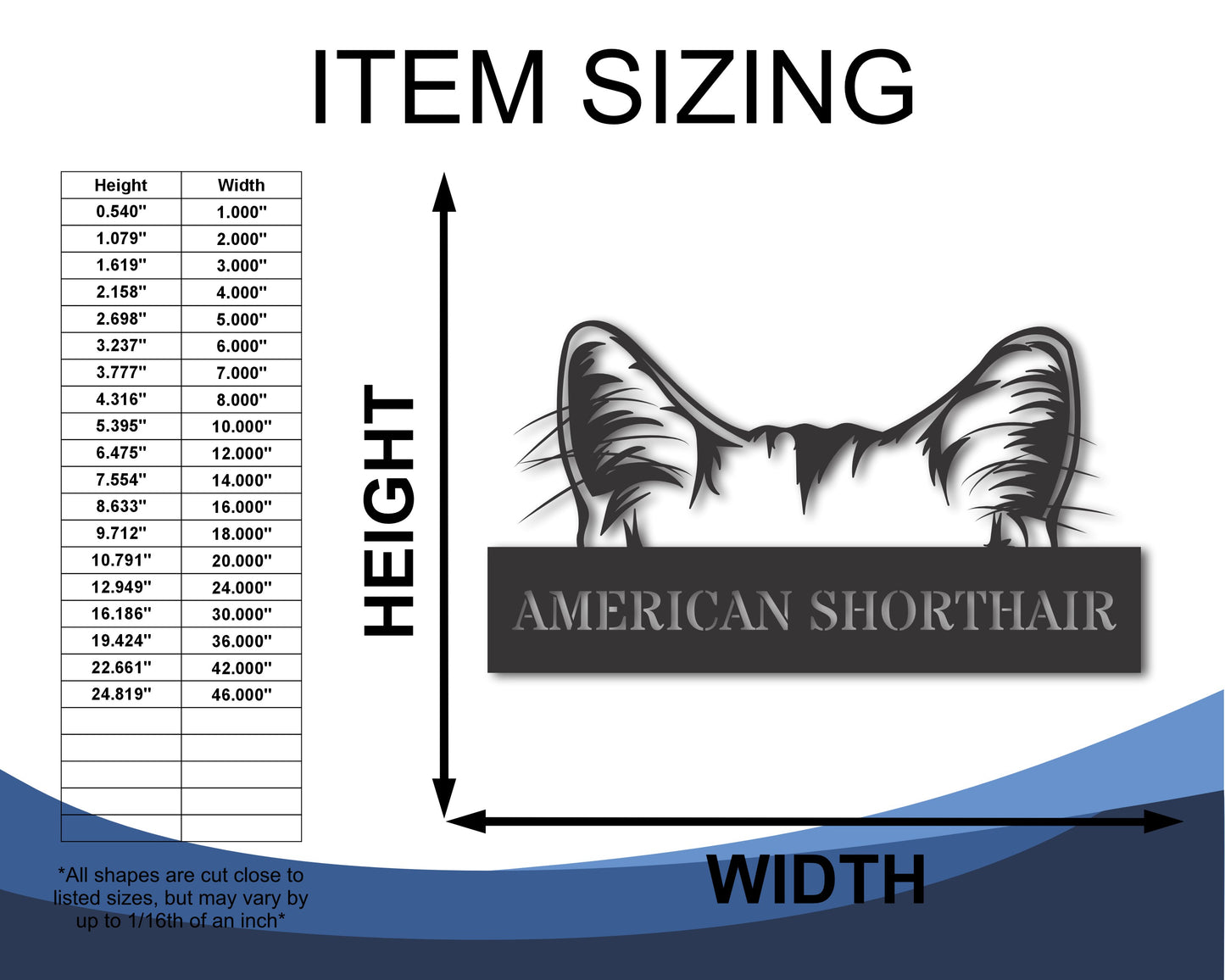 Custom Metal American Shorthair Cat Wall Art - Metal Cat Breed Sign - 20+ Color Options - Up to 46"