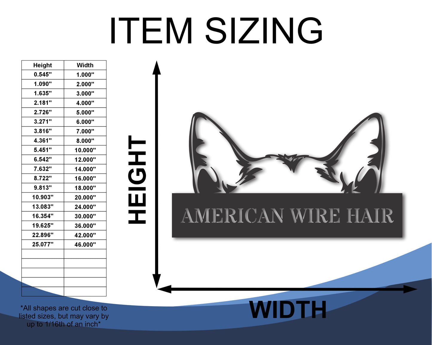 Custom Metal American Wire Hair Cat Wall Art - Metal Cat Breed Sign - 20+ Color Options - Up to 46"