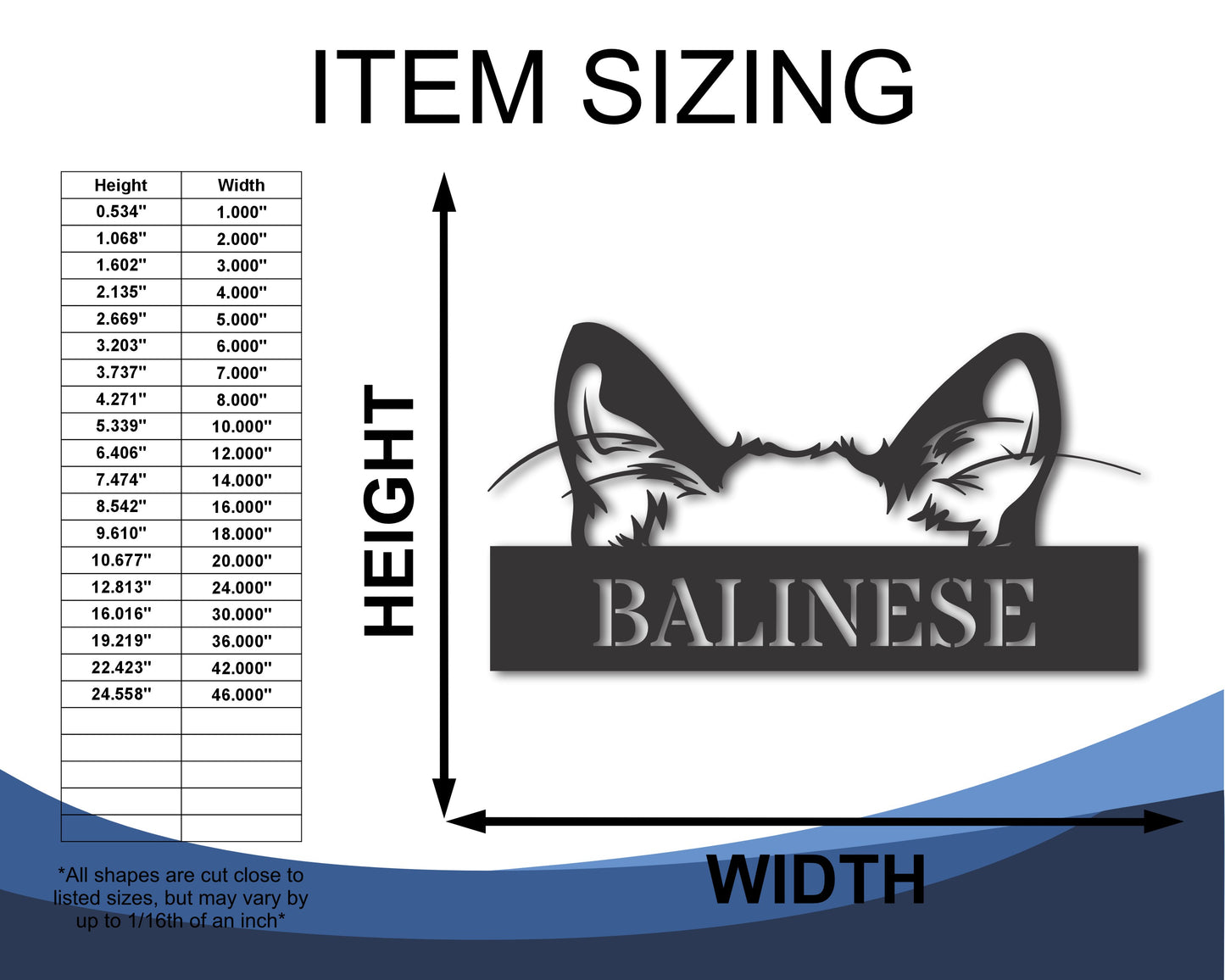 Custom Metal Balinese Cat Wall Art - Metal Cat Breed Sign - 20+ Color Options - Up to 46"