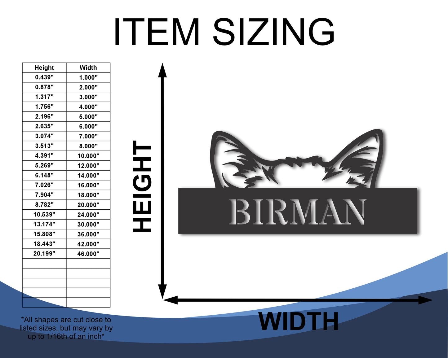 Custom Metal Birman Cat Wall Art - Metal Cat Breed Sign - 20+ Color Options - Up to 46"