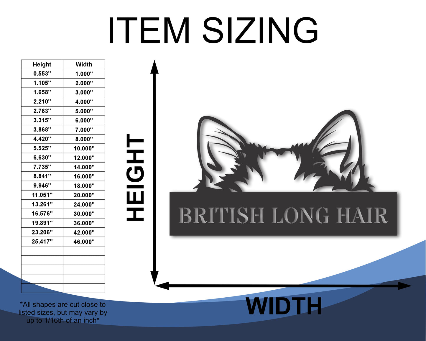 Custom Metal British Long Haired Cat Wall Art - Metal Cat Breed Sign - 20+ Color Options - Up to 46"