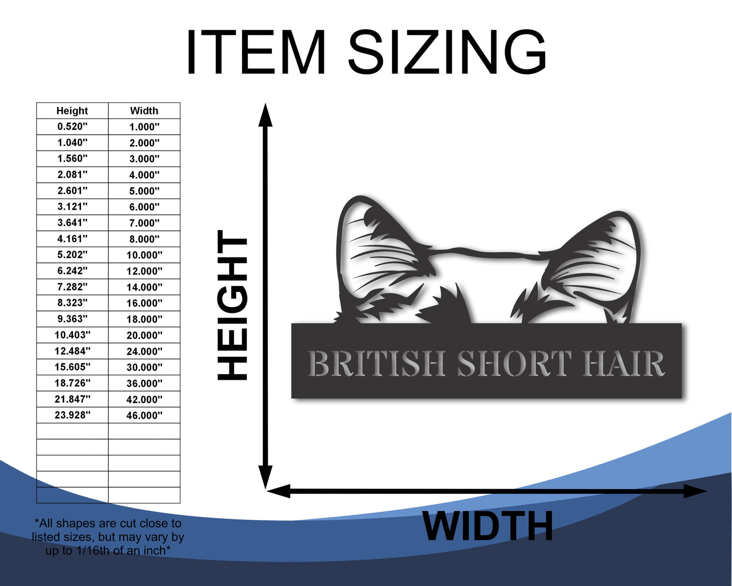 Custom Metal British Short Haired Cat Wall Art - Metal Cat Breed Sign - 20+ Color Options - Up to 46"