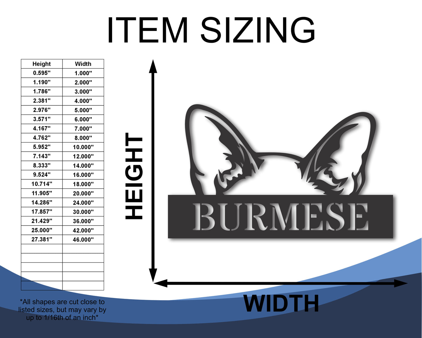 Custom Metal Burmese Cat Wall Art - Metal Cat Breed Sign - 20+ Color Options - Up to 46"