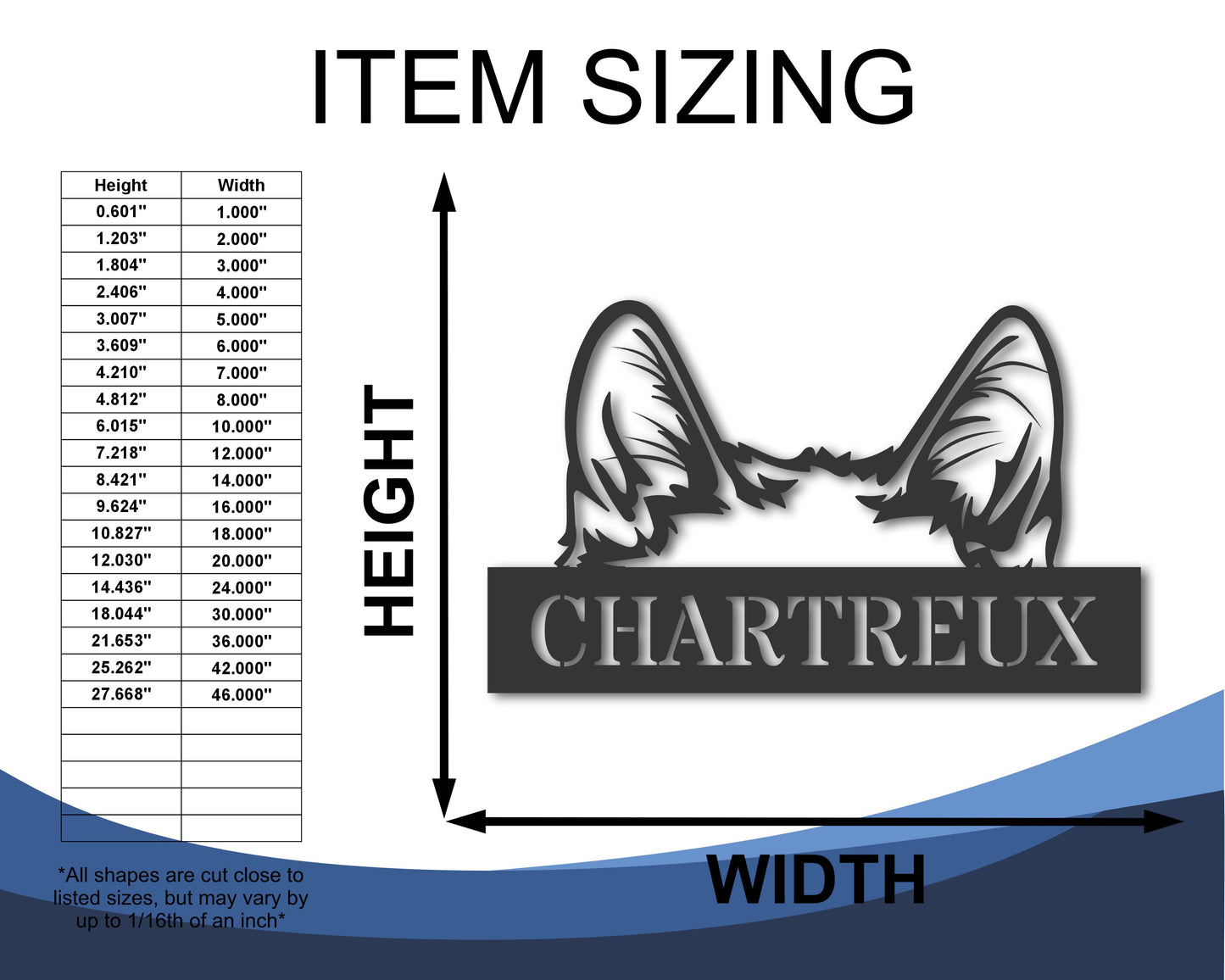 Custom Metal Chartreux Cat Wall Art - Metal Cat Breed Sign - 20+ Color Options - Up to 46"