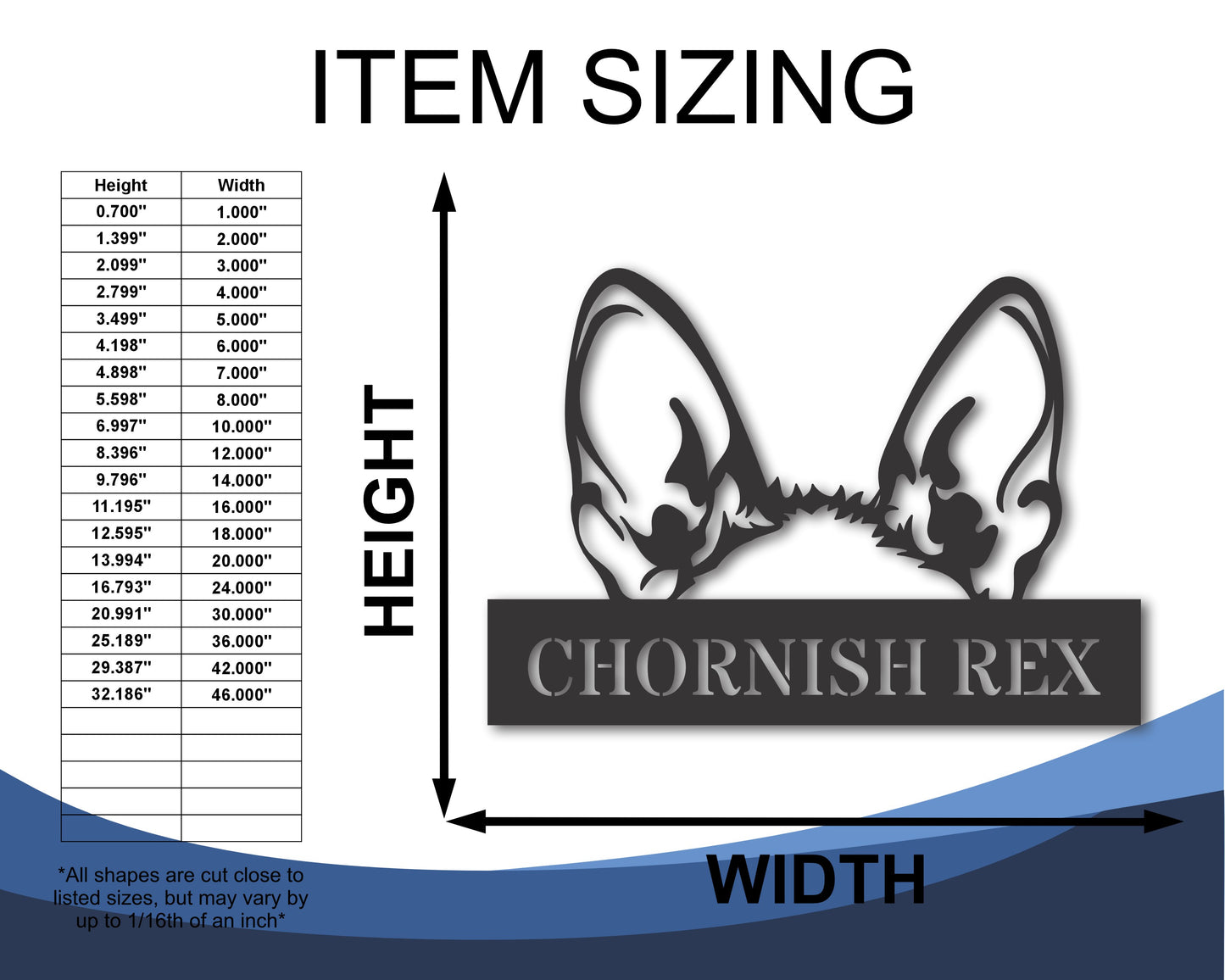Custom Metal Chornish Rex Cat Wall Art - Metal Cat Breed Sign - 20+ Color Options - Up to 46"