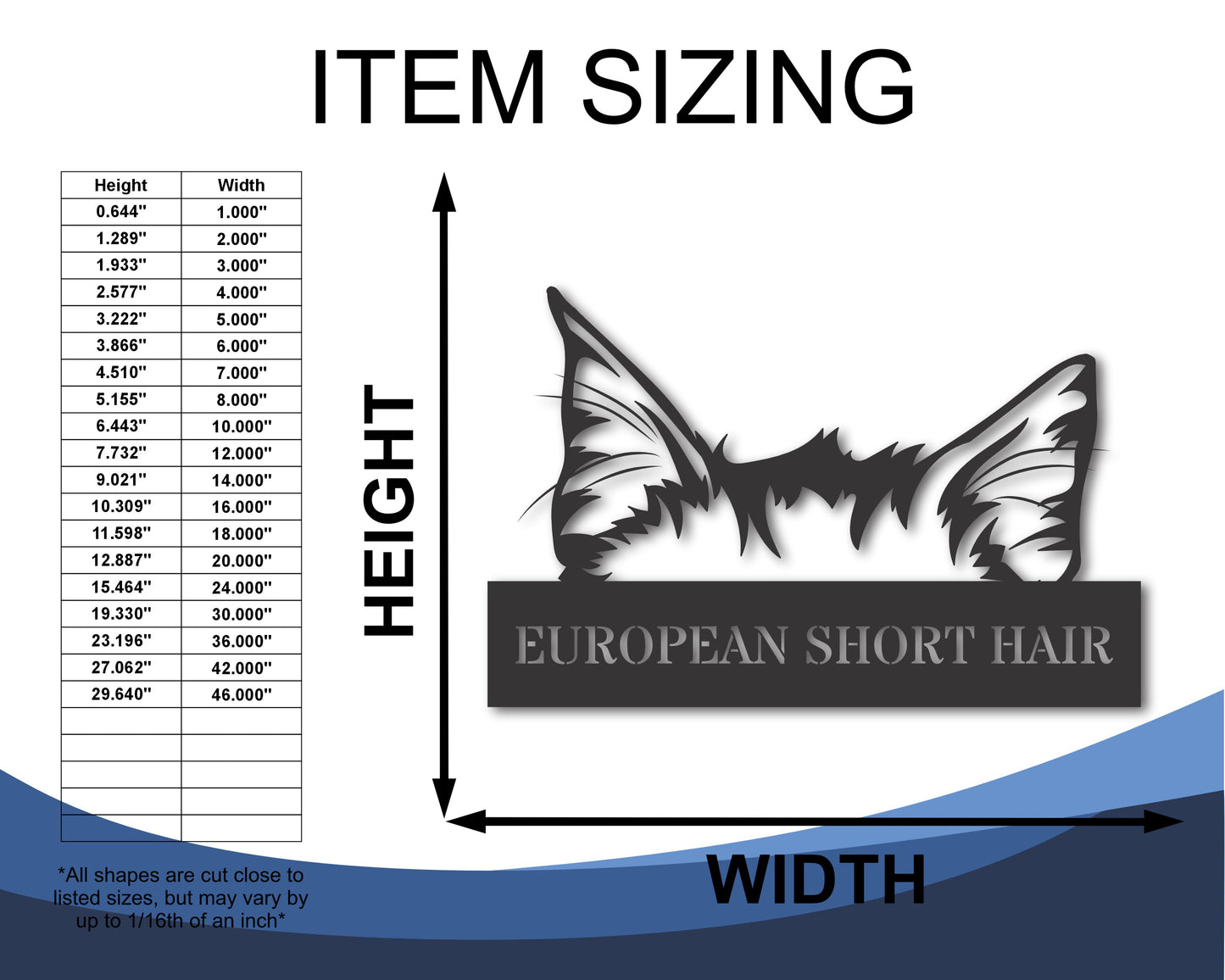 Custom Metal European Short Hair Cat Wall Art - Metal Cat Breed Sign - 20+ Color Options - Up to 46"