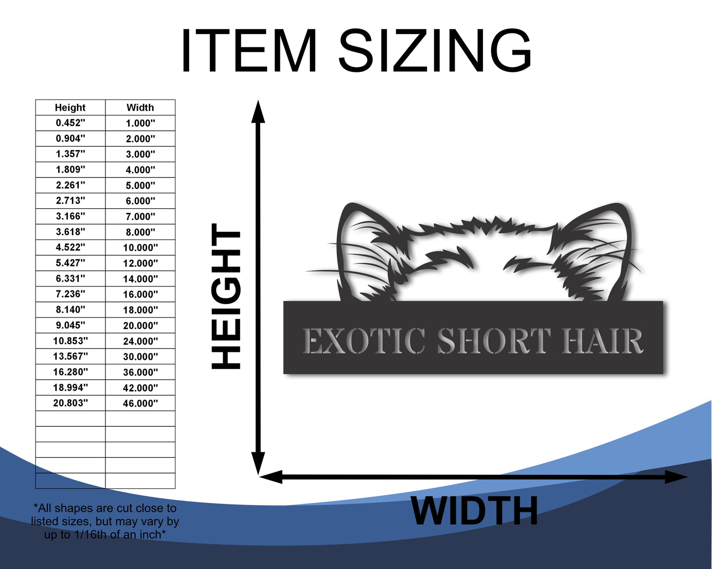 Custom Metal Exotic Short Hair Cat Wall Art - Metal Cat Breed Sign - 20+ Color Options - Up to 46"