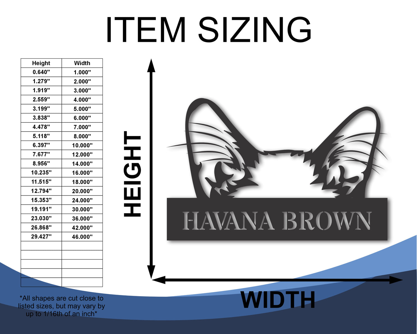 Custom Metal Havana Brown Cat Wall Art - Metal Cat Breed Sign - 20+ Color Options - Up to 46"