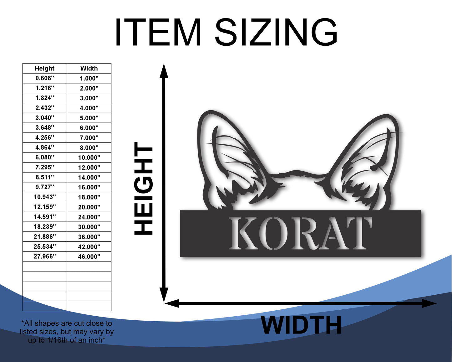Custom Metal Korat Cat Wall Art - Metal Cat Breed Sign - 20+ Color Options - Up to 46"