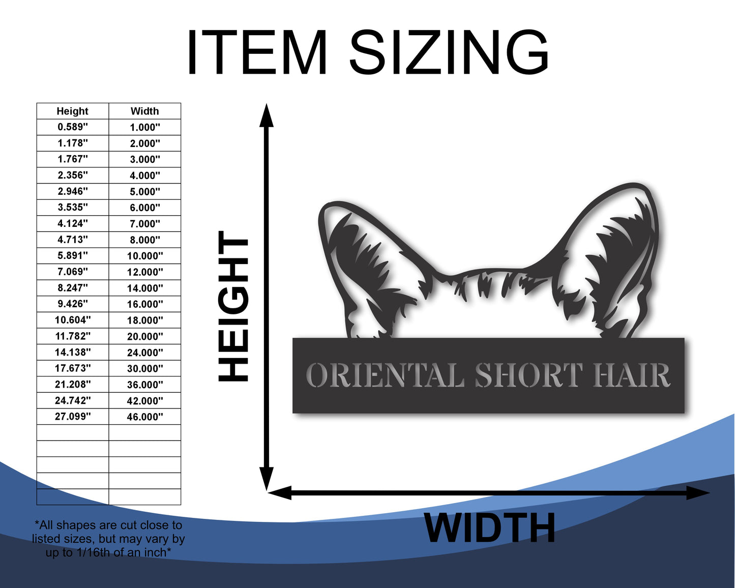 Custom Metal Oriental Short Hair Cat Wall Art - Metal Cat Breed Sign - 20+ Color Options - Up to 46"